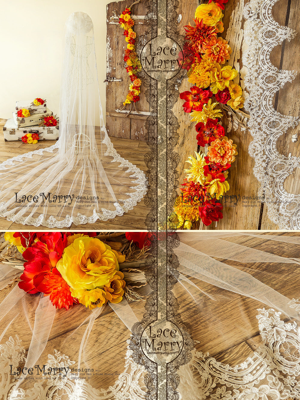 Single Tier Cathedral Lace Bridal Veil
