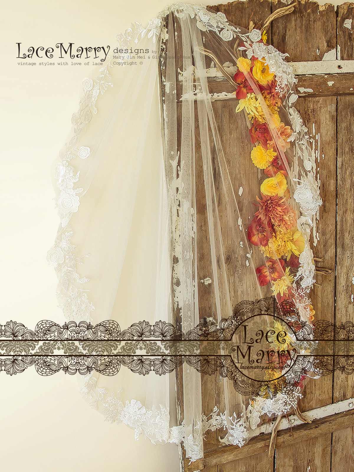 Flower Applique Waltz Length Wedding Veil