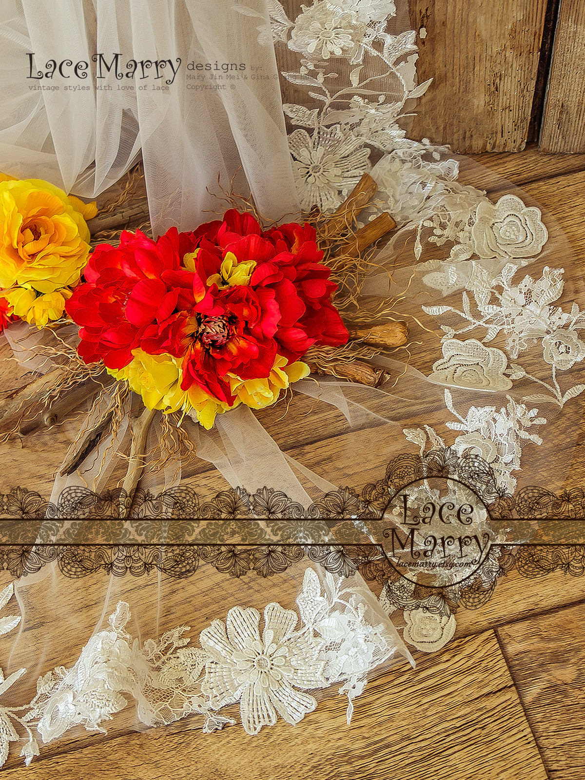 Mantilla Bridal Veil with 3D Flower Applique