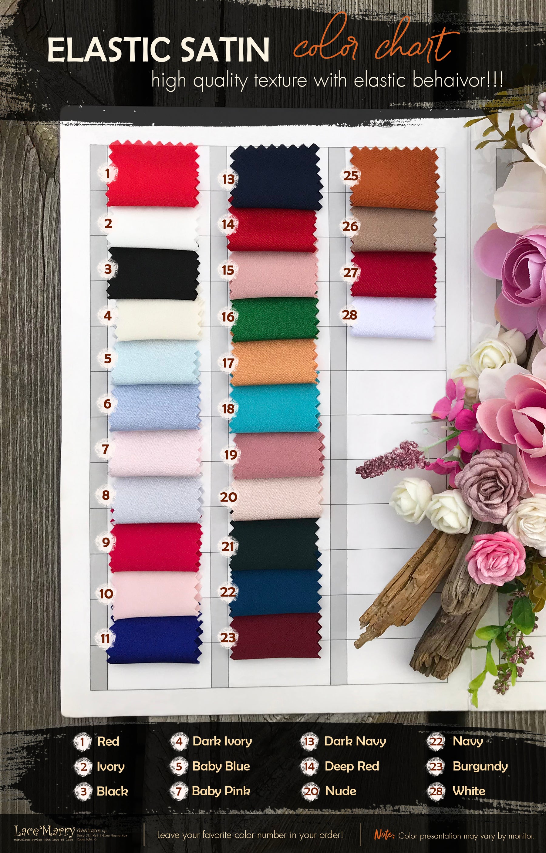 Elastic Crepe Color Chart - LaceMarry