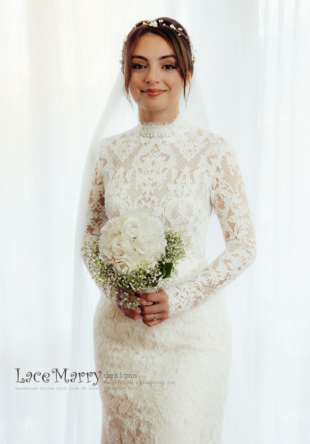 long sleeve lace turtleneck wedding dress Long Sleeves High Neck Wedding Dress, Lace Turtleneck Bridal Gown Harper