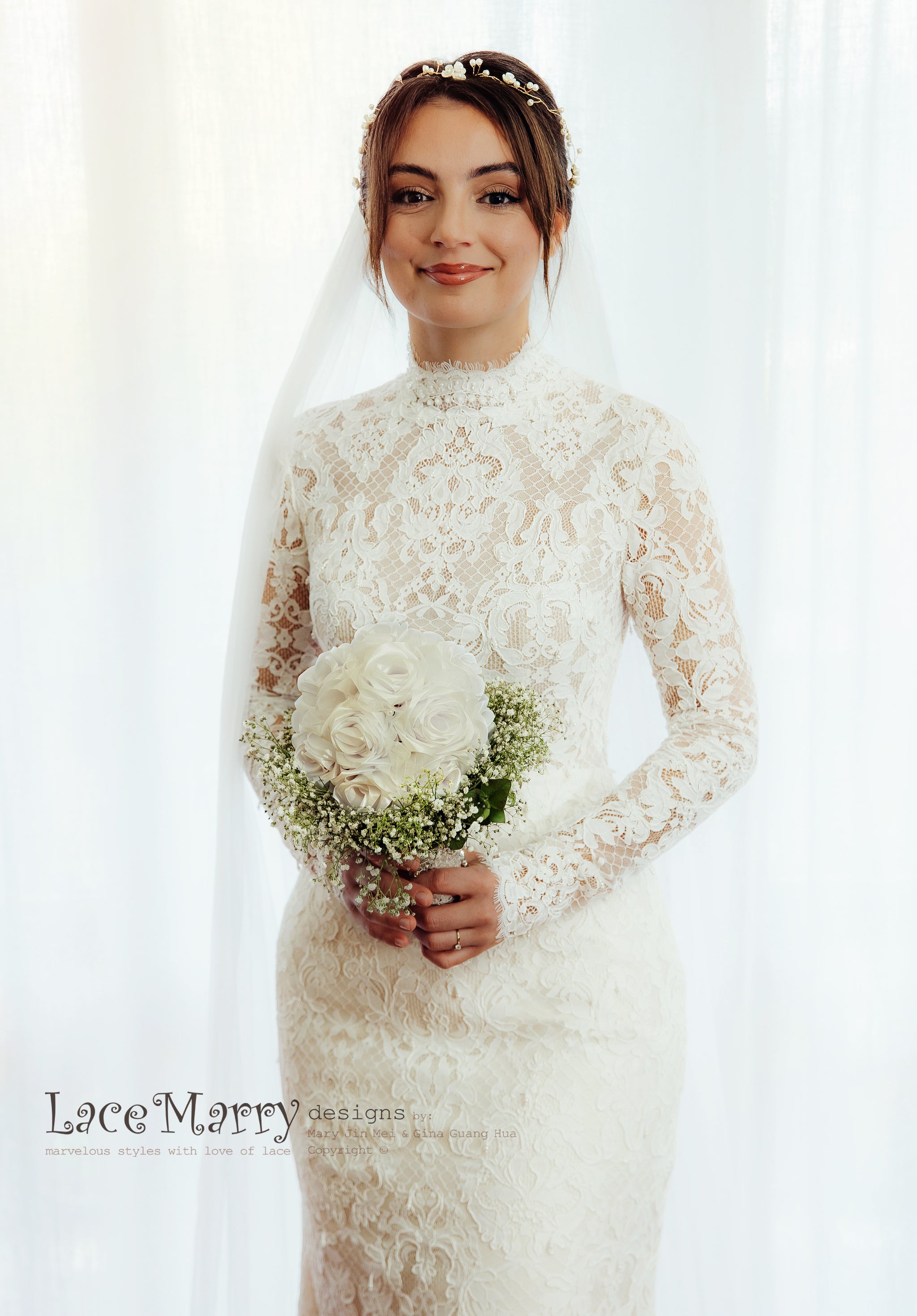 CANDACE / Turtleneck Full Lace Wedding Dress - LaceMarry CANDACE / Turtleneck Full Lace Wedding Dress - LaceMarry