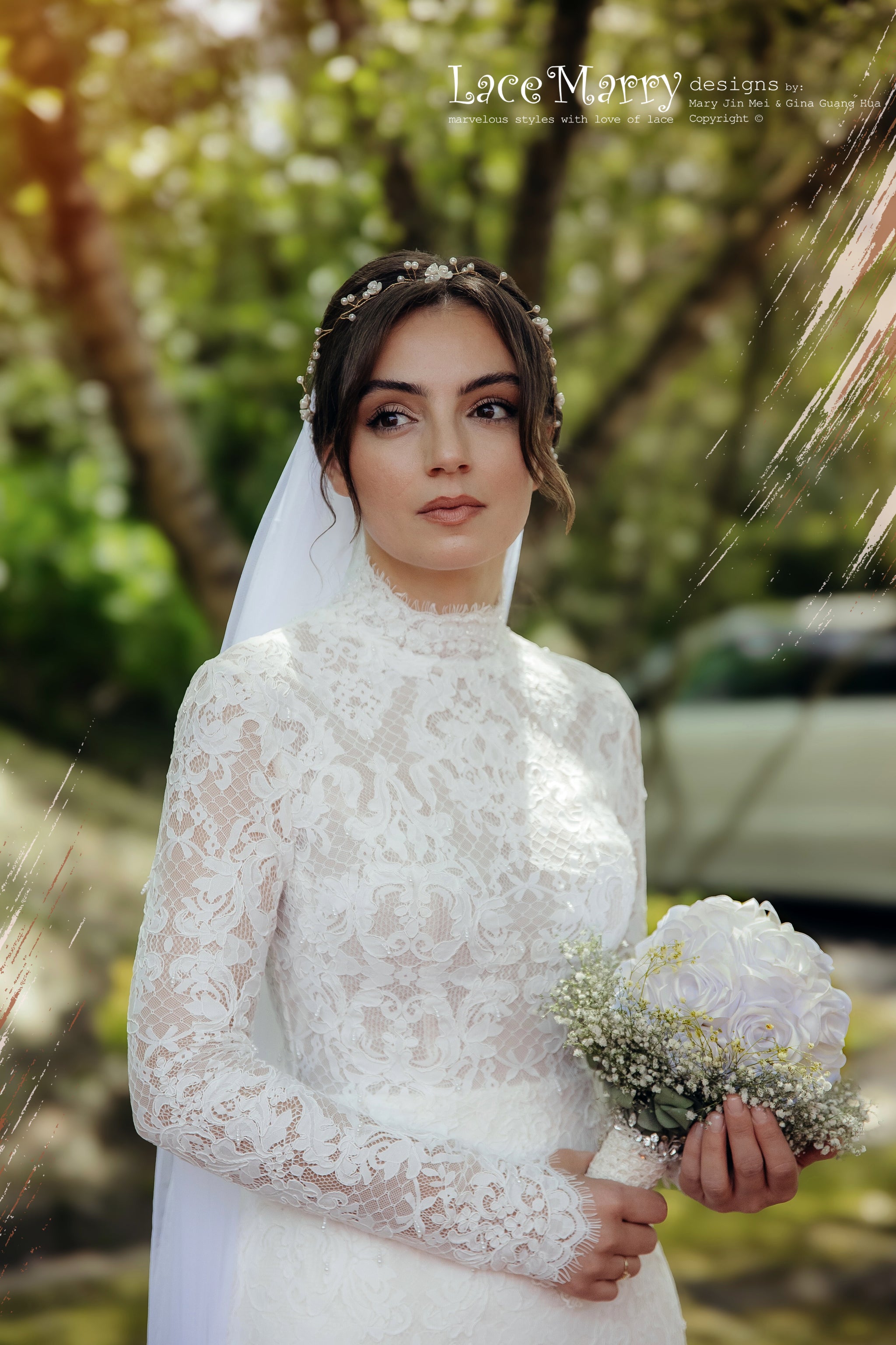 CANDACE / High Collar Lace Wedding Dress with Long Sleeves - LaceMarry CANDACE / High Collar Lace Wedding Dress with Long Sleeves - LaceMarry