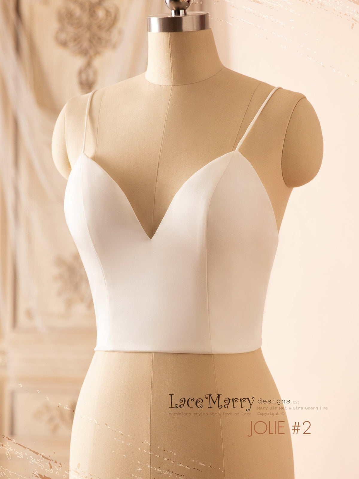 MAURIN / Pearly Buttons and Puff Sleeves Bridal Inner Topper - LaceMarry MAURIN / Pearly Buttons and Puff Sleeves Bridal Inner Topper - LaceMarry