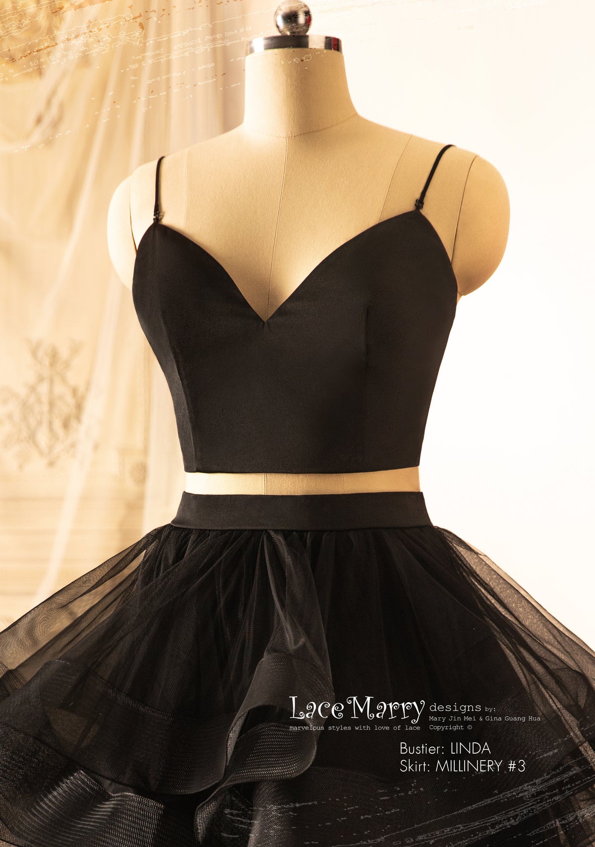 MILLINERY #3 / A Line Black Bridal Skirt with Multiple Layers