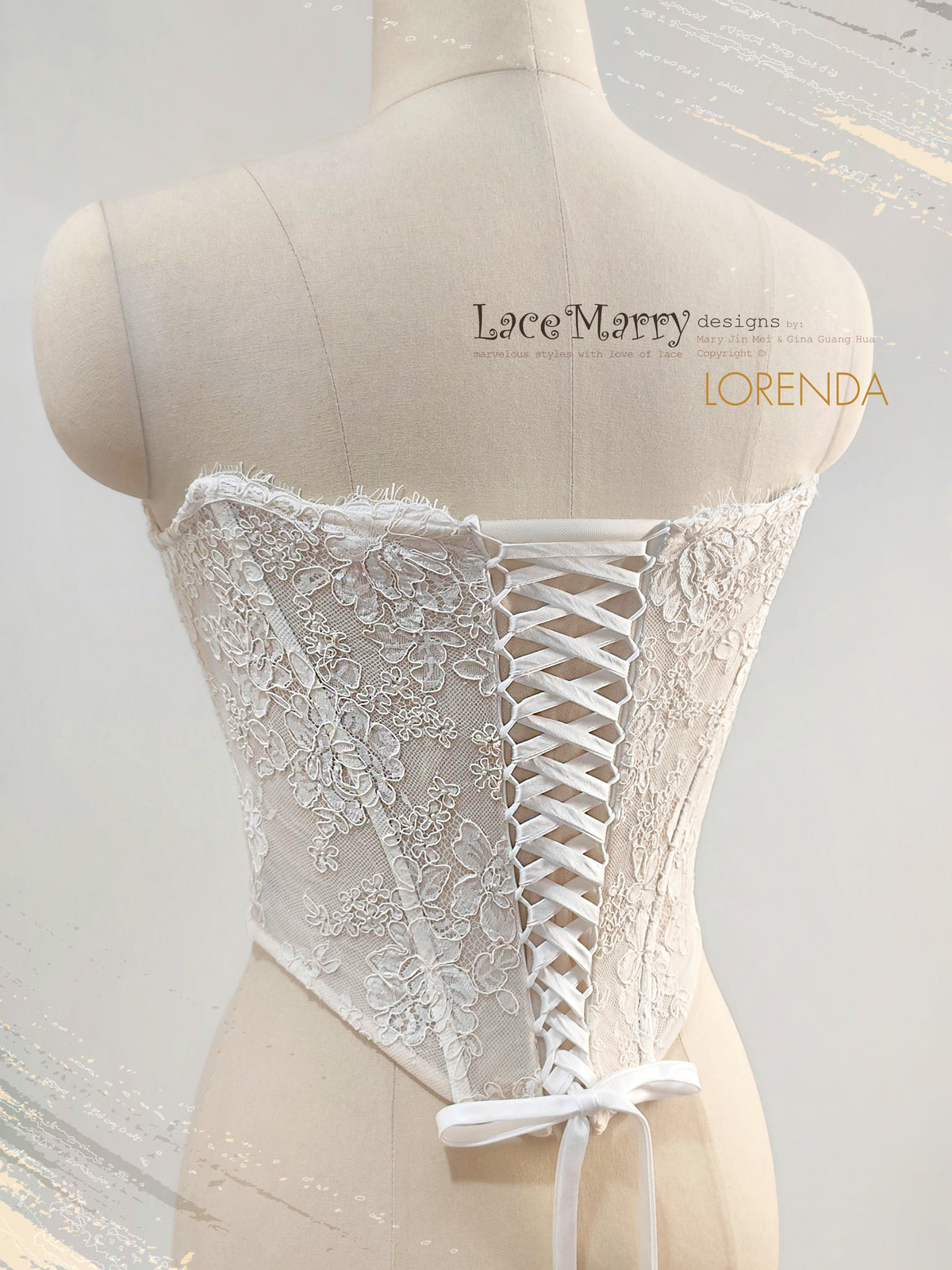 LORENDA / Basque Waist Boned Lace Bustier with Slight Sweetheart Neckline