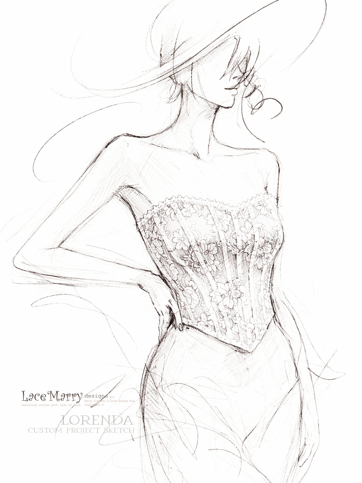 LORENDA / Basque Waist Boned Lace Bustier with Slight Sweetheart Neckline