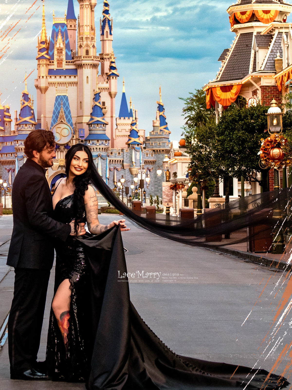 ALLISON / Sparkling Black Wedding Dress with Removable Train