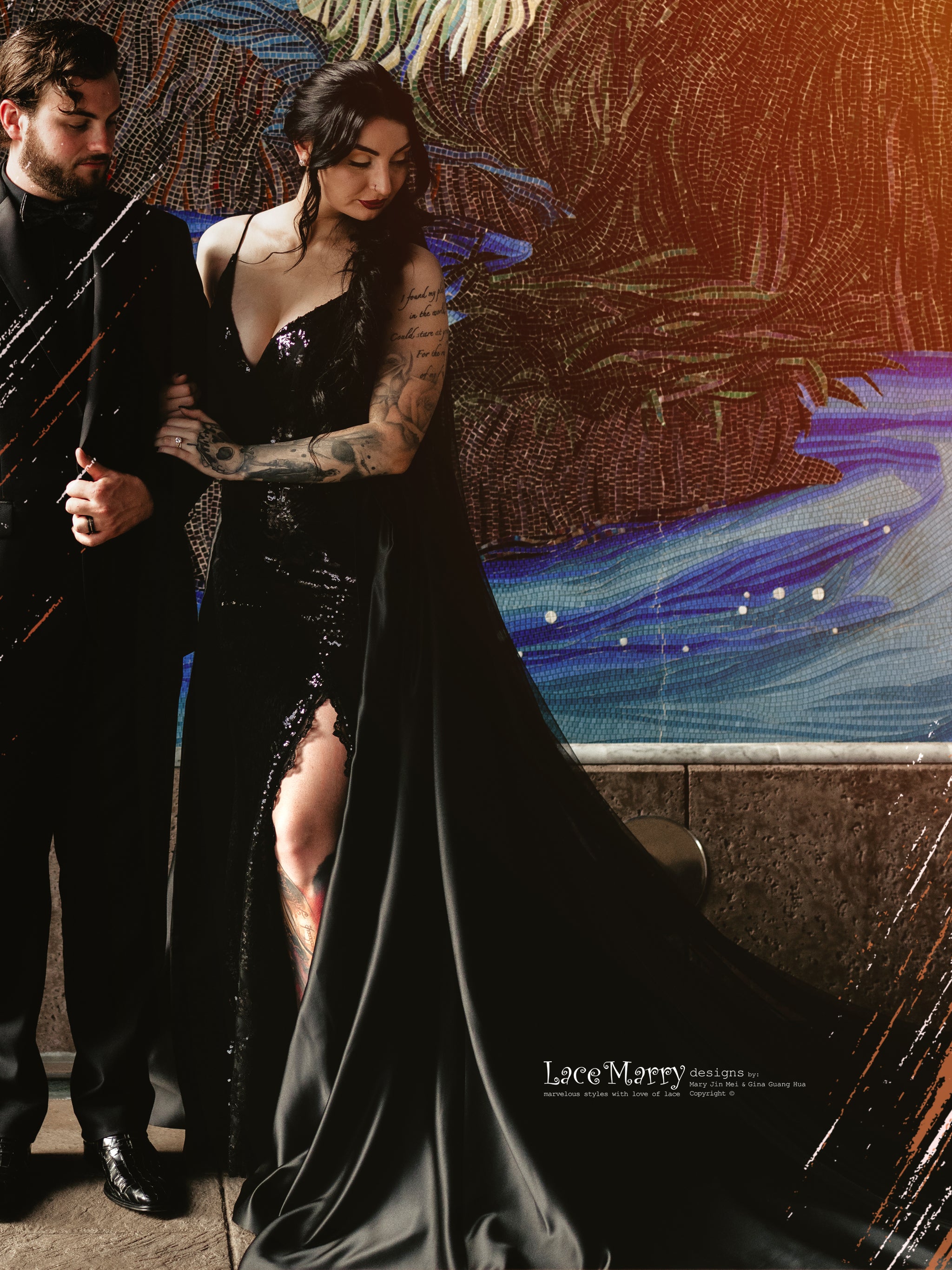 ALLISON / Sparkling Black Wedding Dress with Removable Train - LaceMarry ALLISON / Sparkling Black Wedding Dress with Removable Train - LaceMarry
