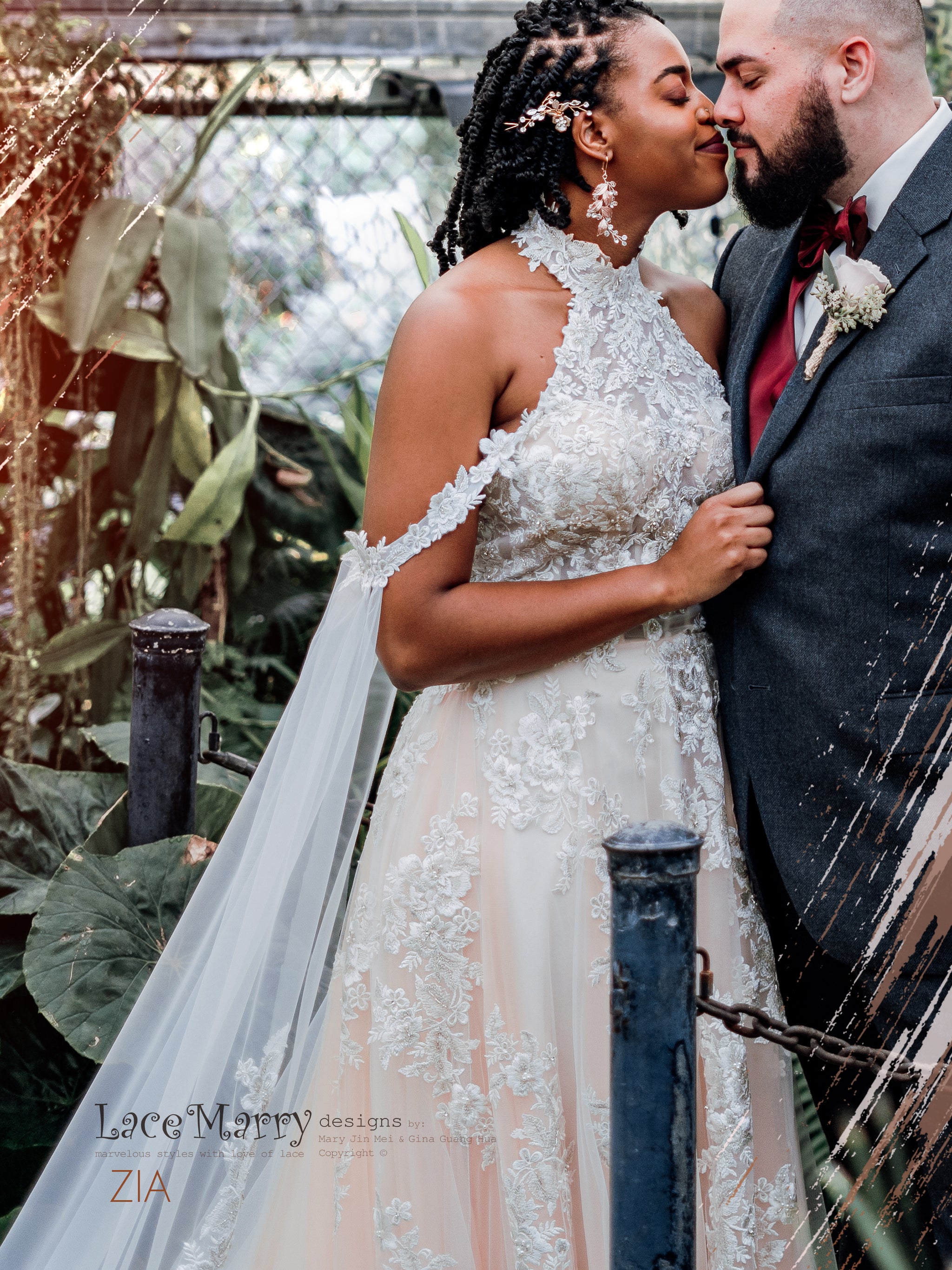 ZIA / Halter Wedding Dress with Off Shoulder Cape - LaceMarry ZIA / Halter Wedding Dress with Off Shoulder Cape - LaceMarry