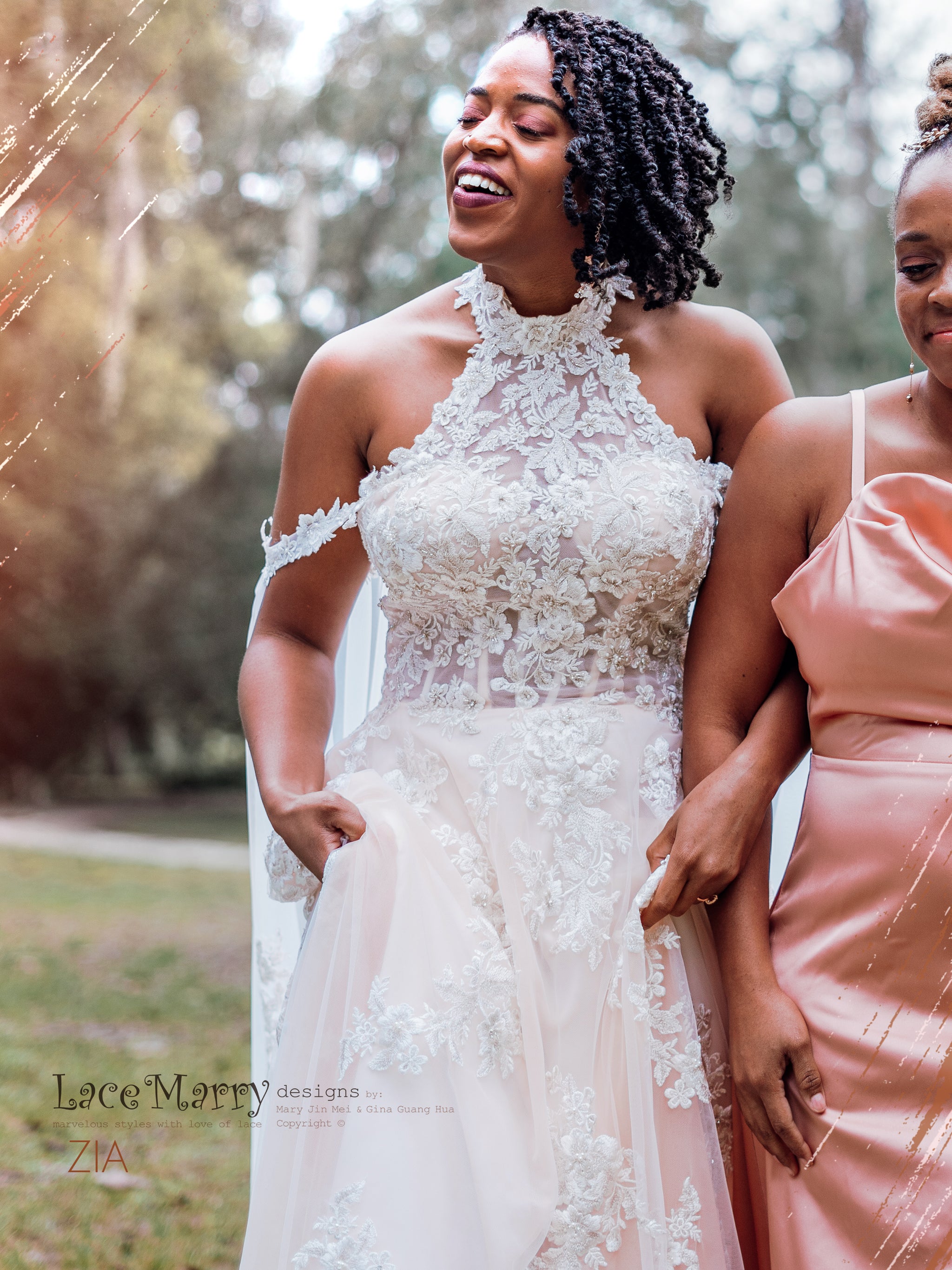 ZIA / Halter Wedding Dress with Off Shoulder Cape - LaceMarry ZIA / Halter Wedding Dress with Off Shoulder Cape - LaceMarry