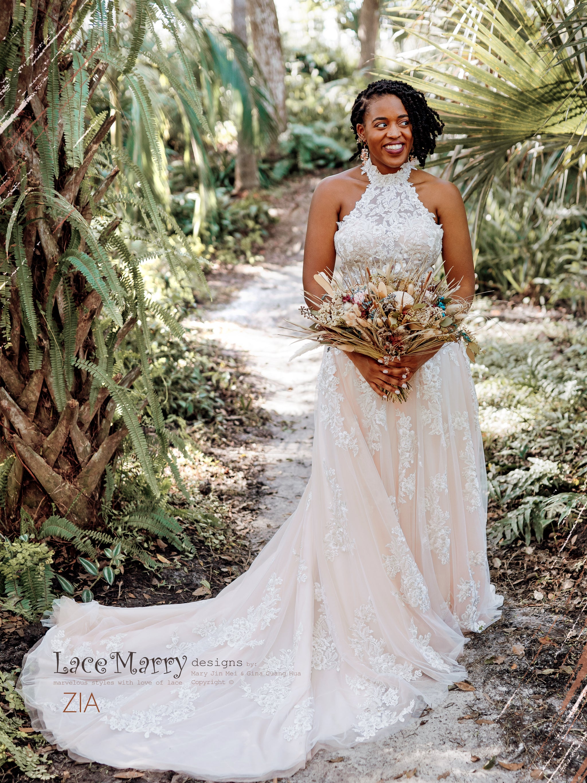 Lace Wedding Dress Shoulder Cape ZIA Halter Wedding Dress With Off