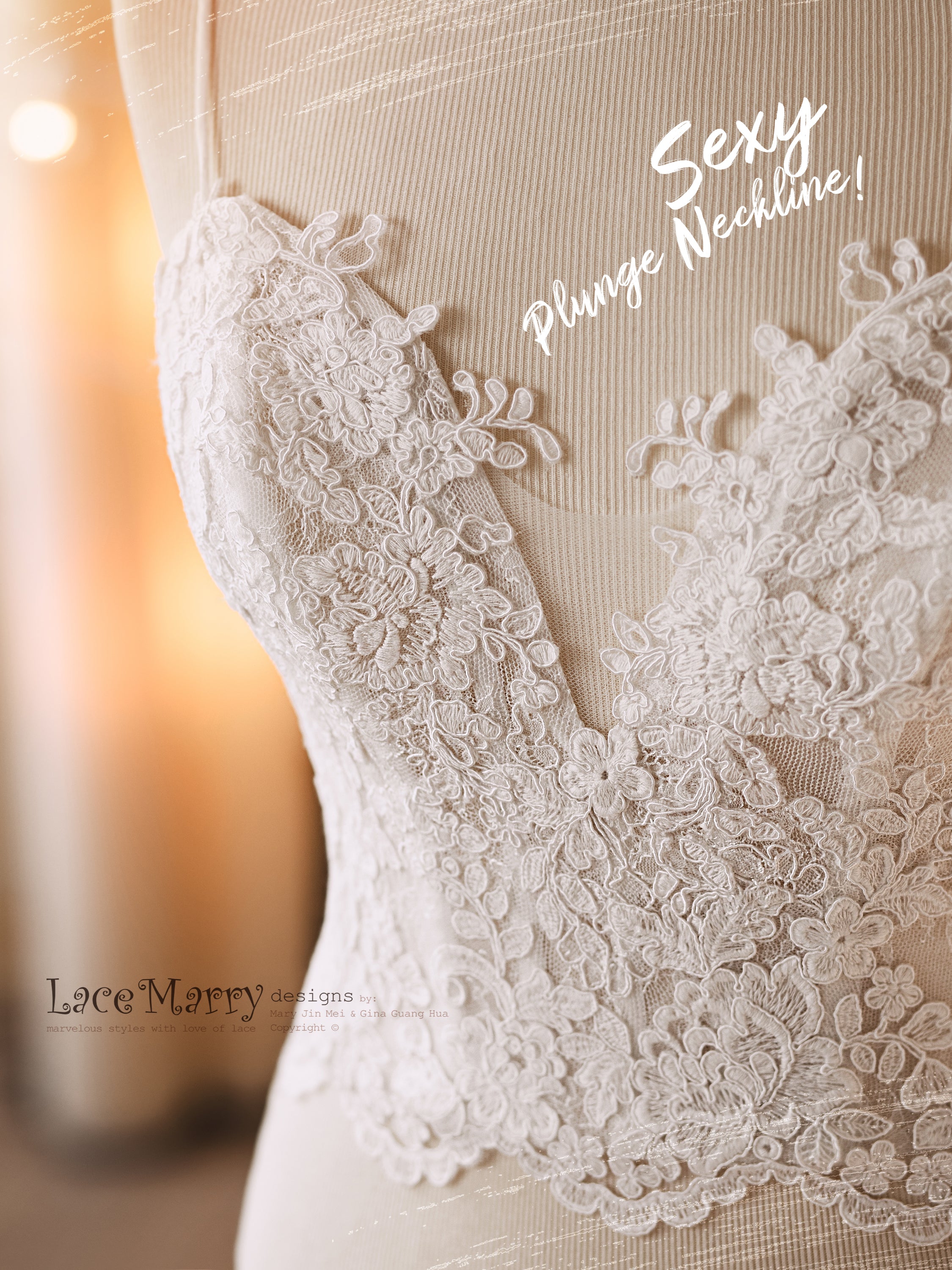 RHODESIA #1 / Bridal Separate Lace Top with Plunge Neckline