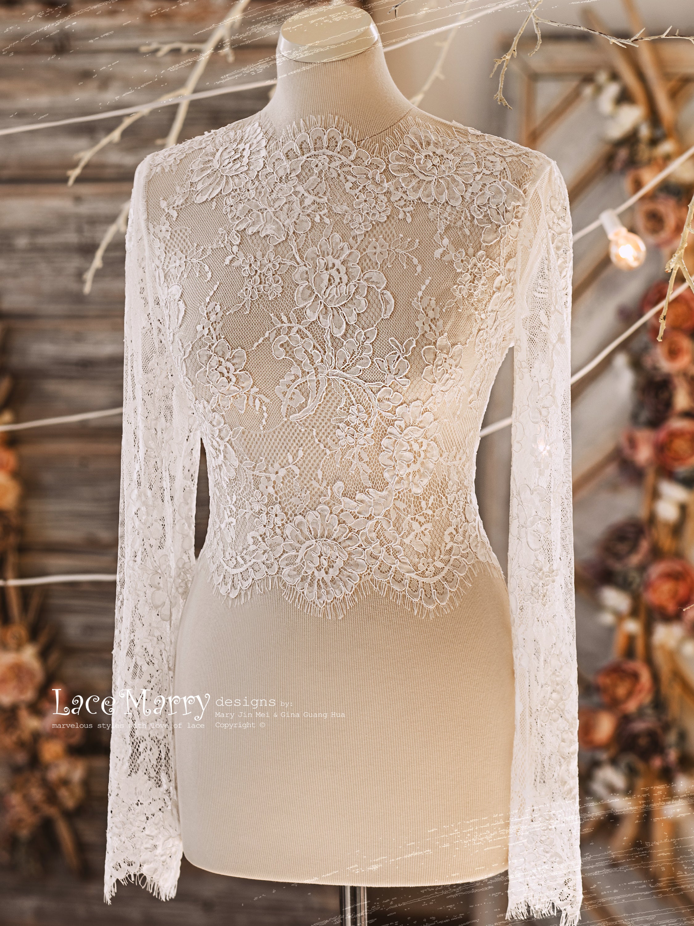 floral lace top dress MAGNOLIA #2 / Long Sleeves Bolero from Delicate Floral Lace