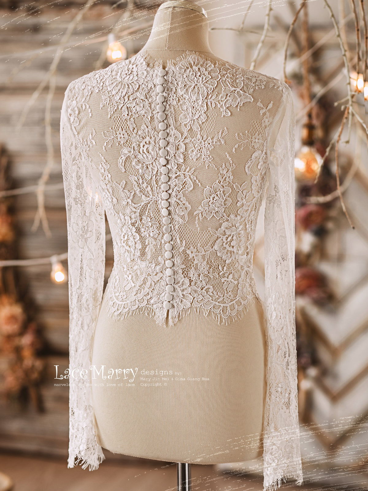 MAGNOLIA #2 / Bridal Lace Bolero with Long Sleeves - LaceMarry MAGNOLIA #2 / Bridal Lace Bolero with Long Sleeves - LaceMarry