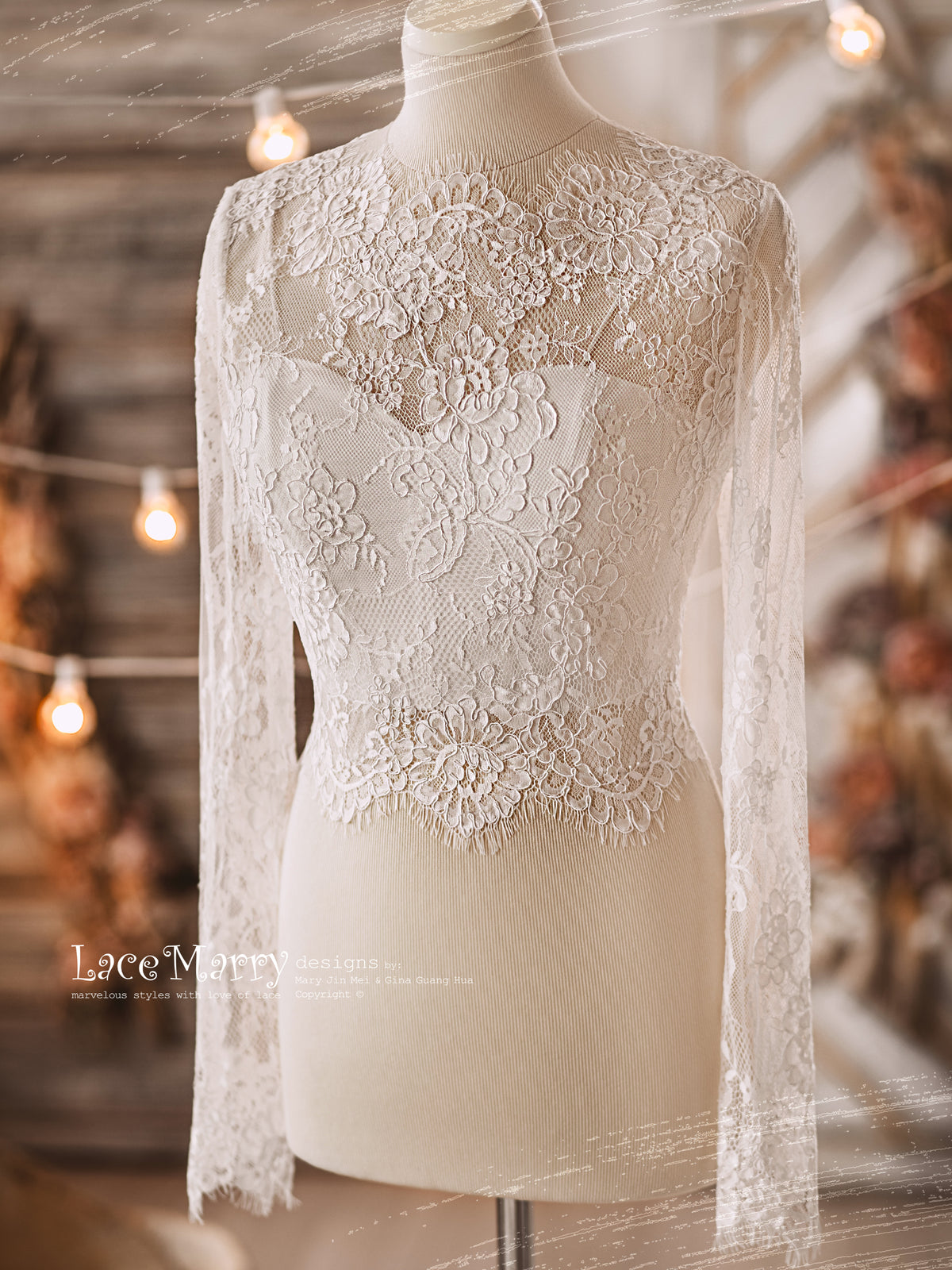 MAGNOLIA #2 / Bridal Lace Bolero with Long Sleeves - LaceMarry MAGNOLIA #2 / Bridal Lace Bolero with Long Sleeves - LaceMarry