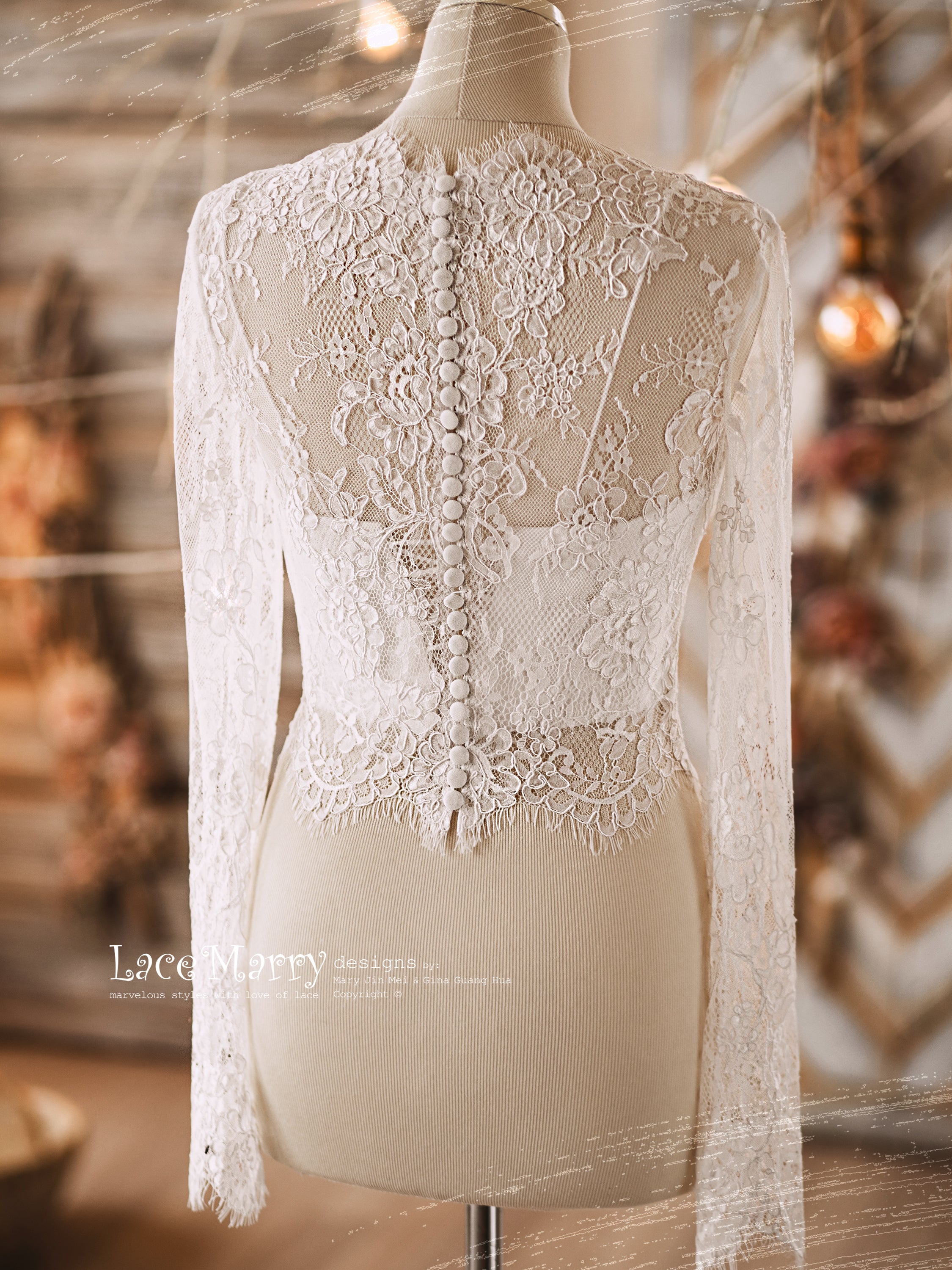 long sleeve bolero for wedding dress MAGNOLIA #2 / Long Sleeves Bolero from Delicate Floral Lace