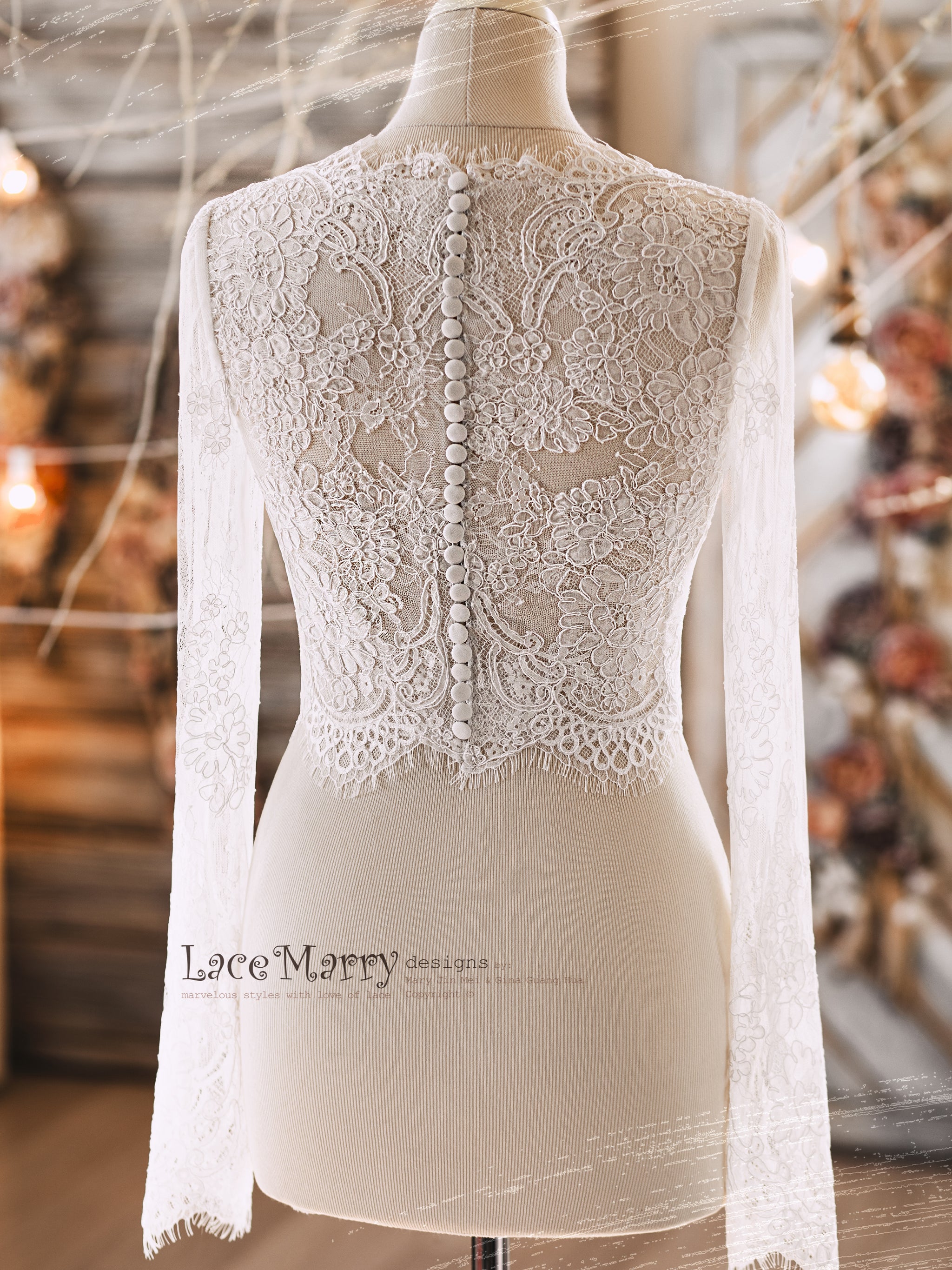 MAGNOLIA #4 / Bridal Lace Bolero with Long Sleeves - LaceMarry MAGNOLIA #4 / Bridal Lace Bolero with Long Sleeves - LaceMarry