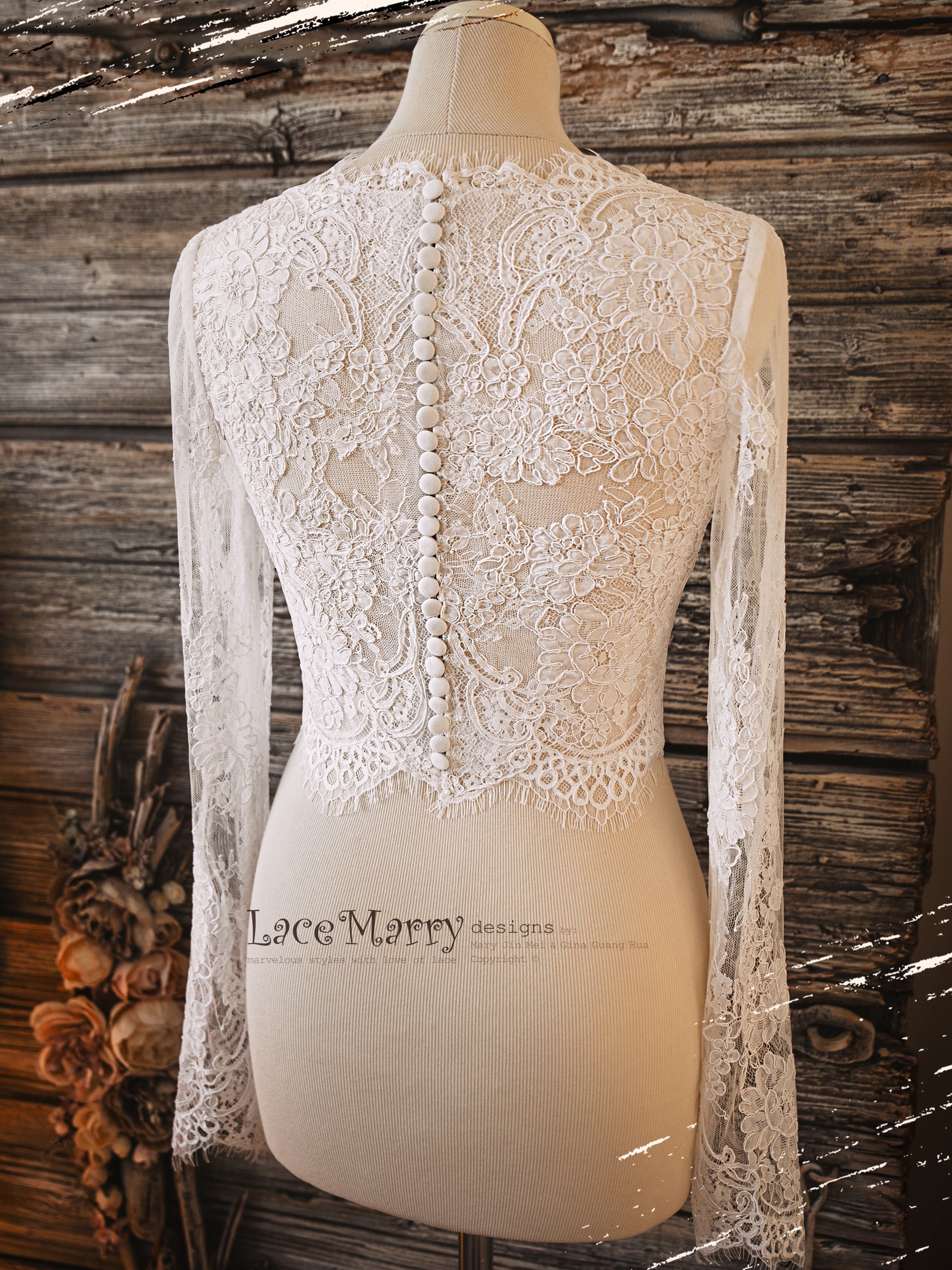MAGNOLIA #4 / Bridal Lace Bolero with Long Sleeves - LaceMarry MAGNOLIA #4 / Bridal Lace Bolero with Long Sleeves - LaceMarry