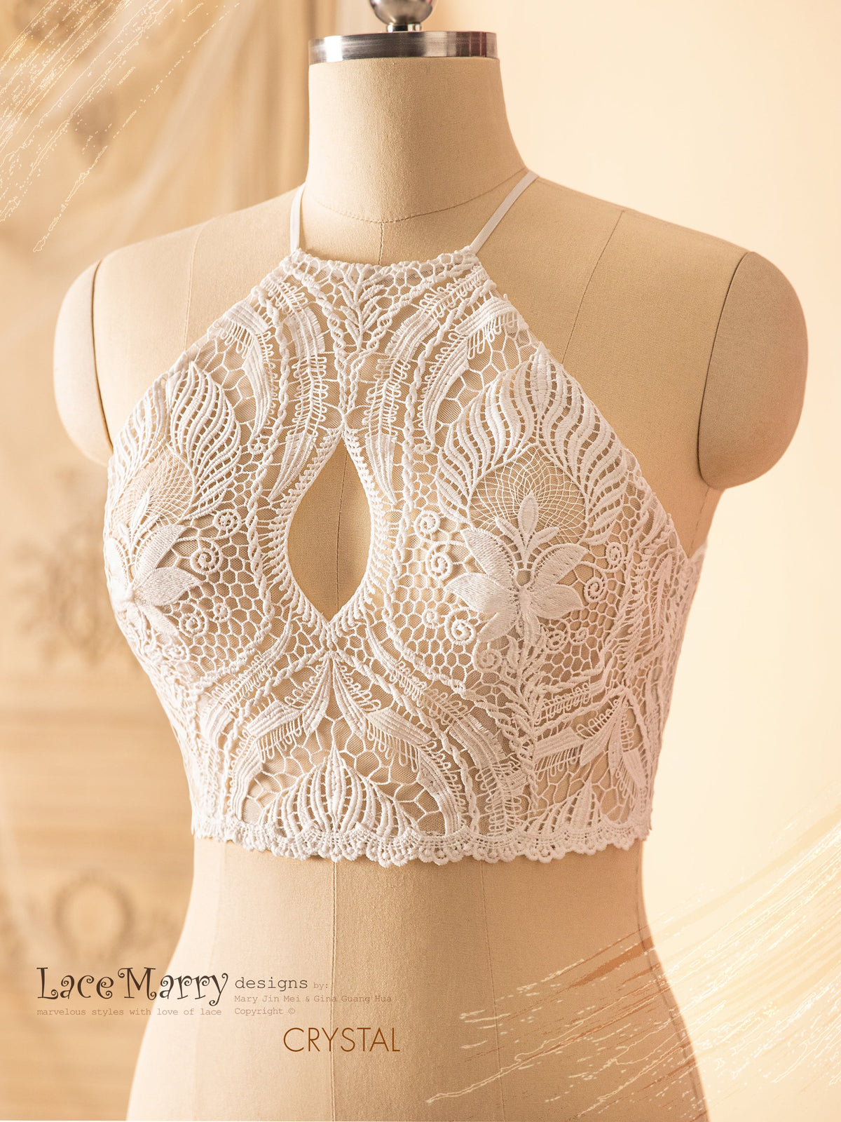 CRYSTAL / Bridal Boho Lace Top from Macrame Lace