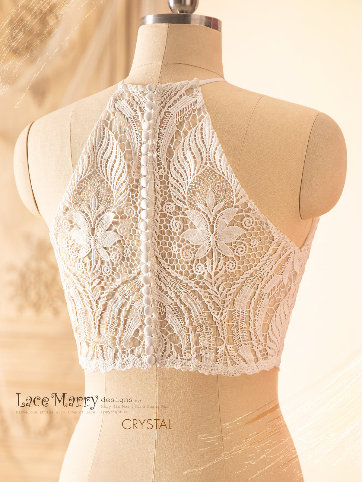 CRYSTAL / Bridal Boho Lace Top from Macrame Lace