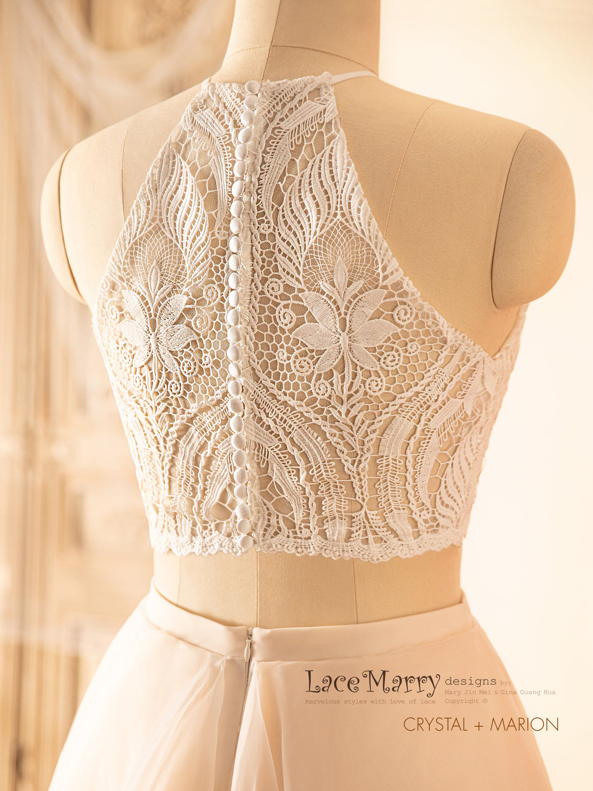 CRYSTAL / Bridal Boho Lace Top from Macrame Lace