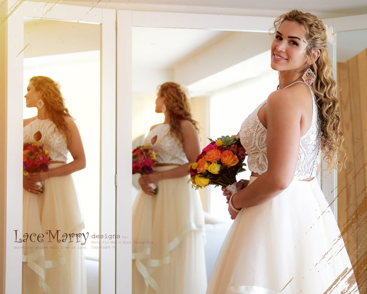 CRYSTAL / Bridal Boho Lace Top from Macrame Lace