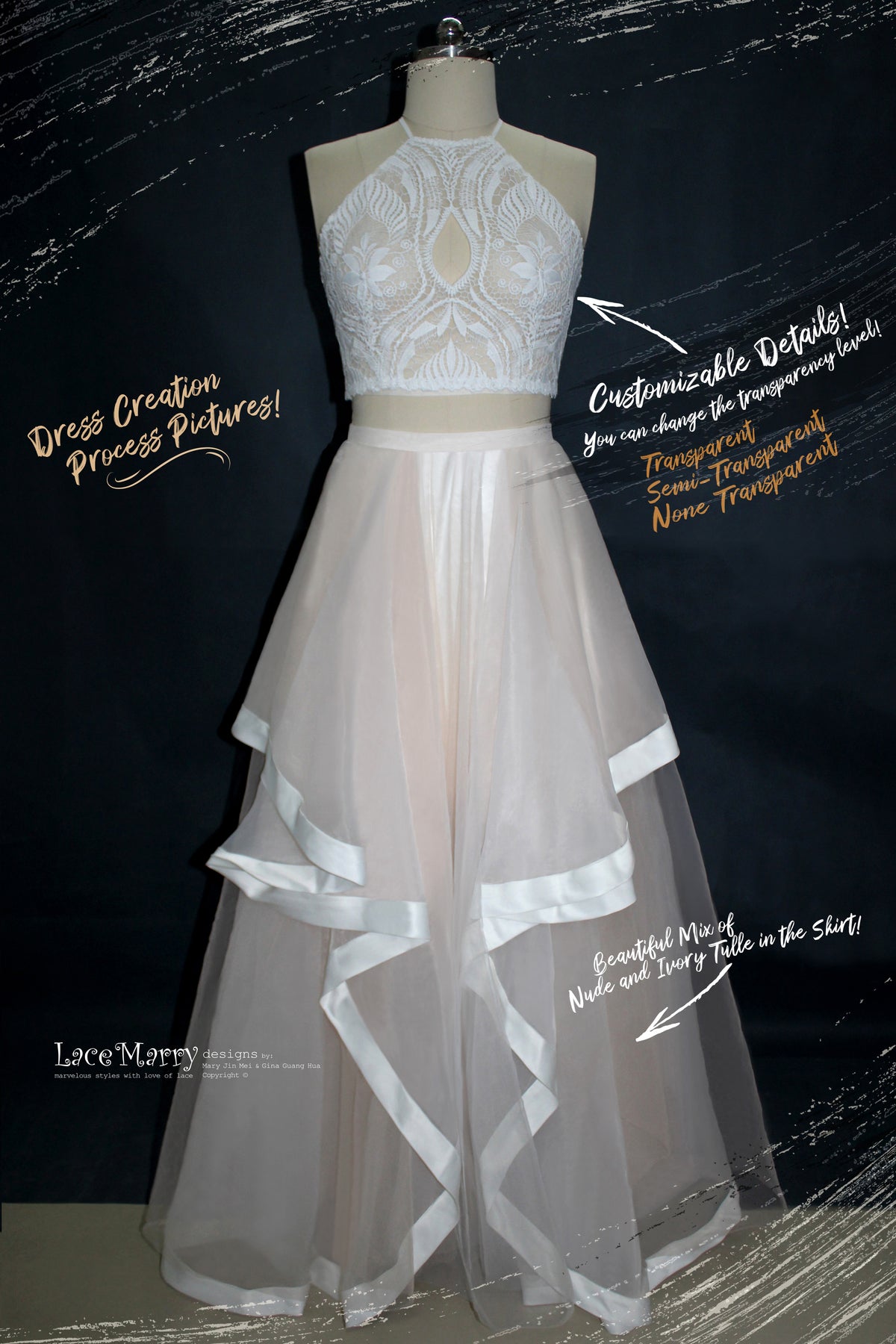 CRYSTAL &amp; MARION / Bridal Boho Crop Top and Skirt Set