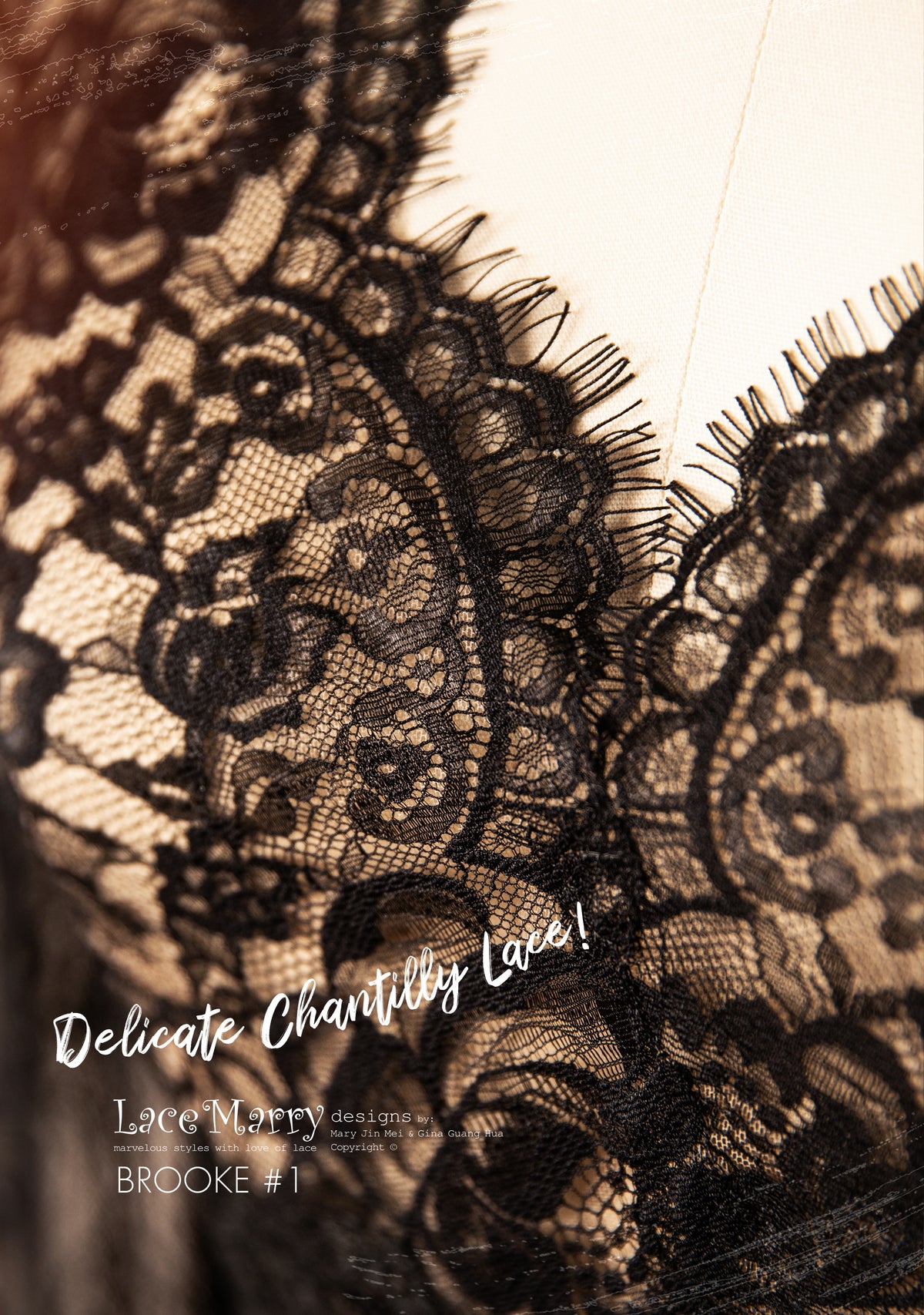 BROOKE #1 / Black Lace Bolero with Long Sleeves and V Neckline - LaceMarry BROOKE #1 / Black Lace Bolero with Long Sleeves and V Neckline - LaceMarry