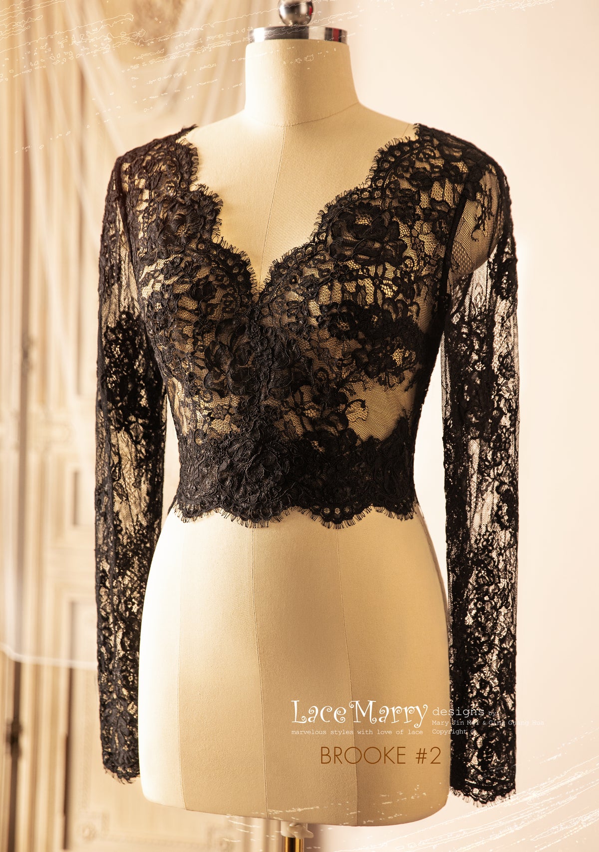 Black Wedding Dress with Separate Long Lacy Sleeves Bolero and Bustier