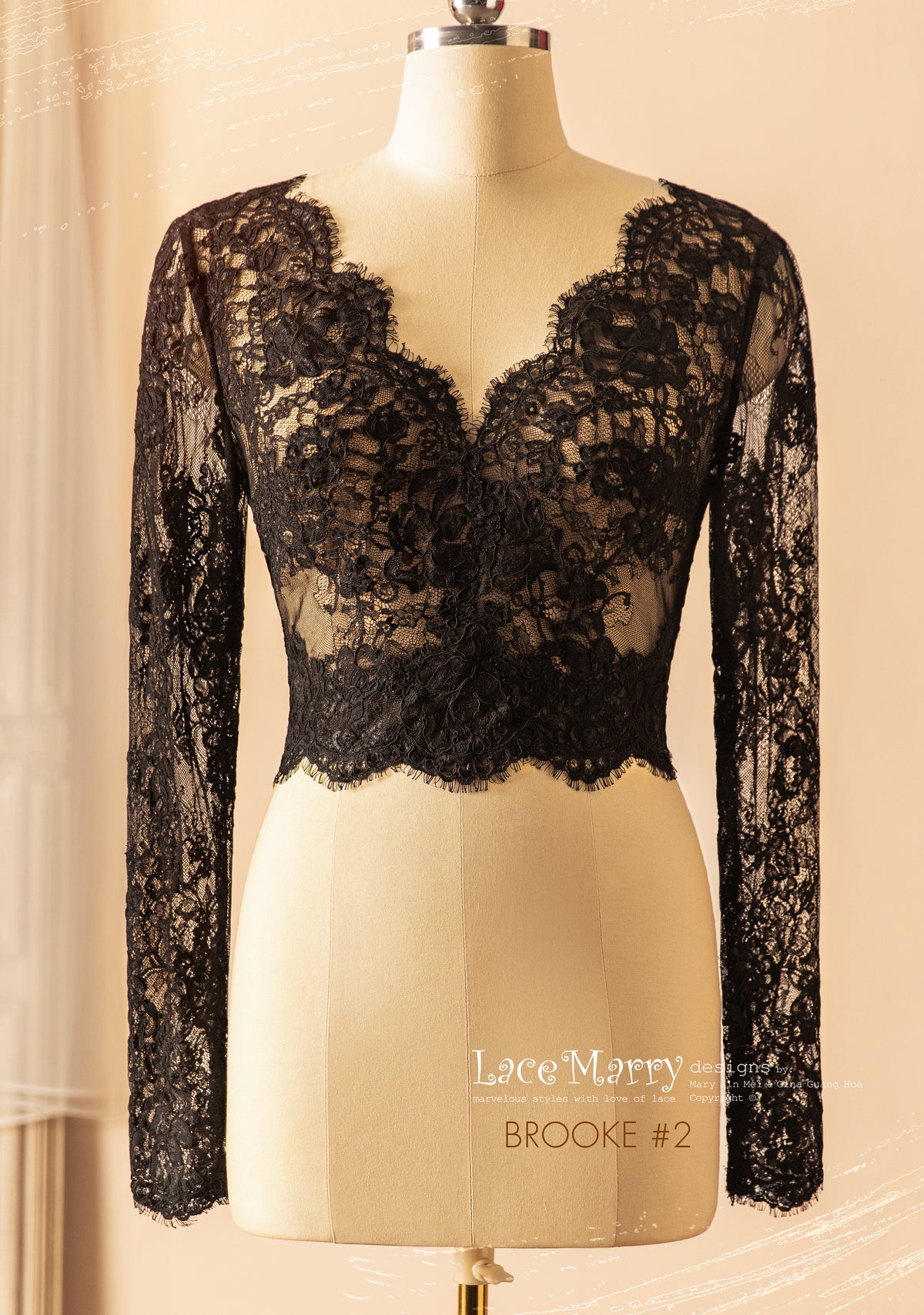 Black Wedding Dress with Separate Long Lacy Sleeves Bolero and Bustier