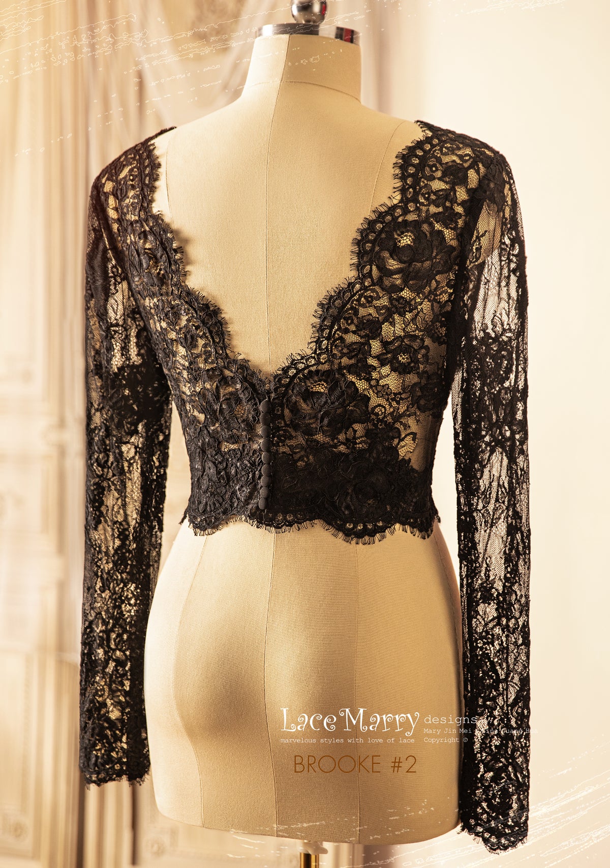 Black Wedding Dress with Separate Long Lacy Sleeves Bolero and Bustier