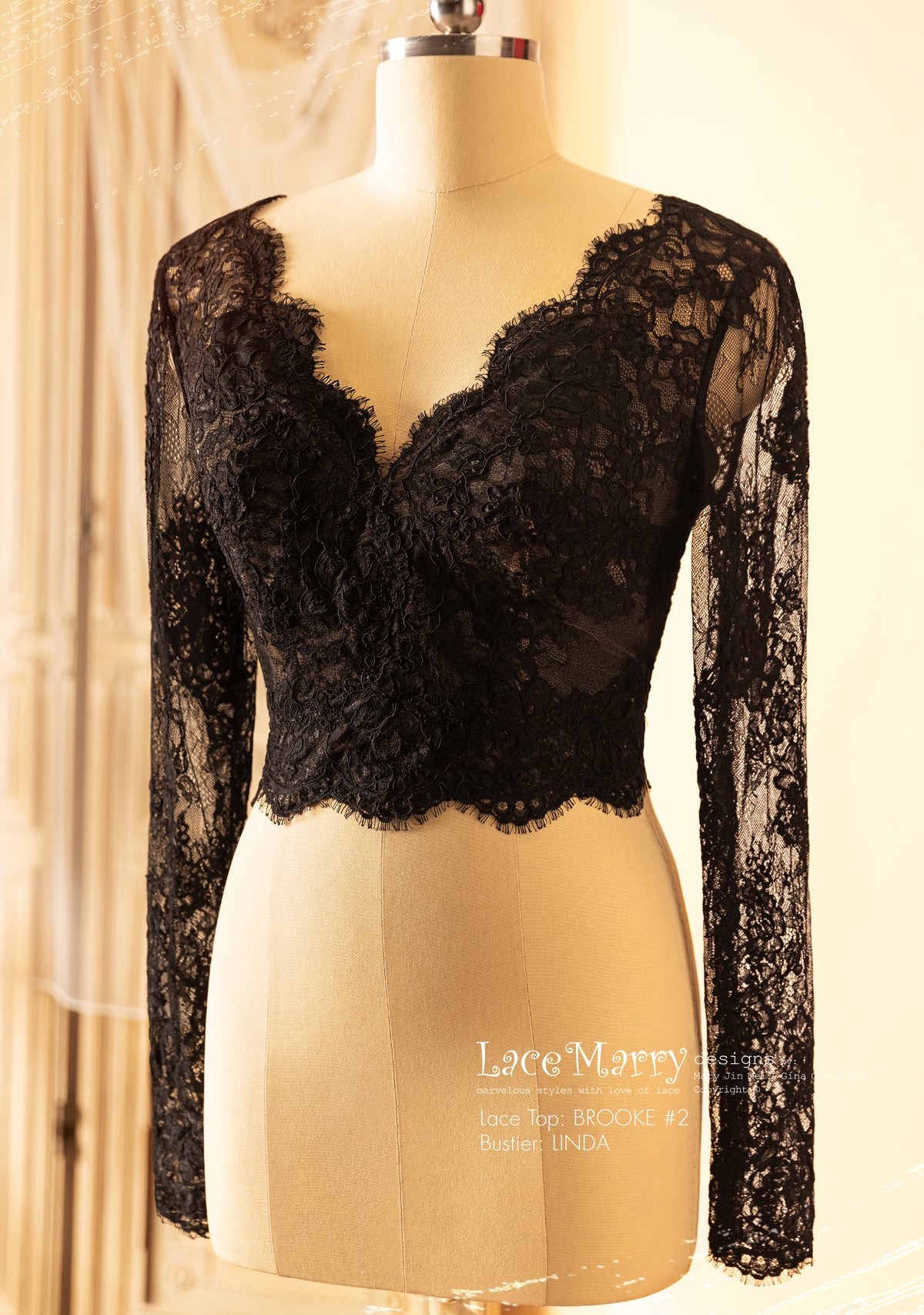 Black Wedding Dress with Separate Long Lacy Sleeves Bolero and Bustier