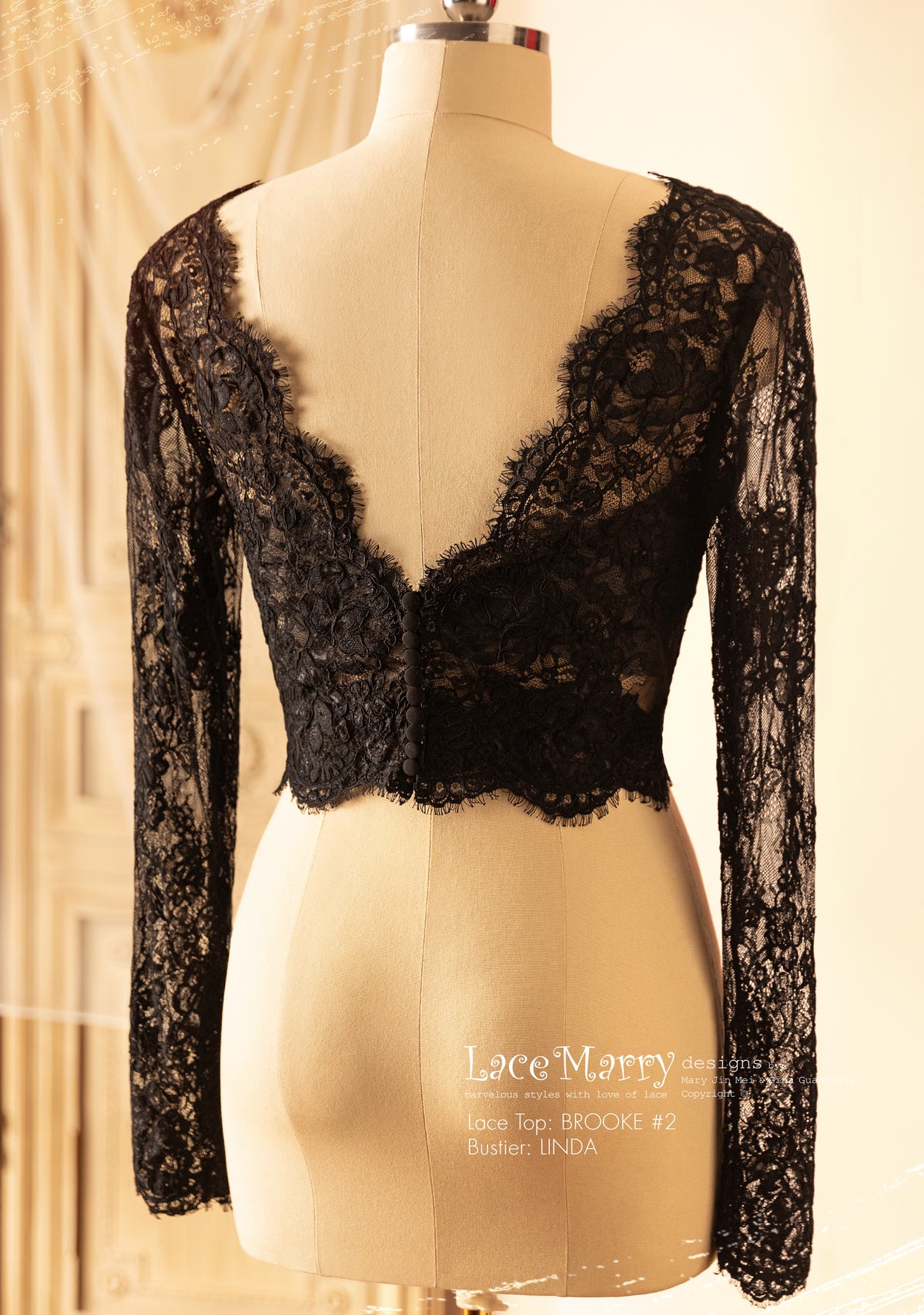 Black Wedding Dress with Separate Long Lacy Sleeves Bolero and Bustier