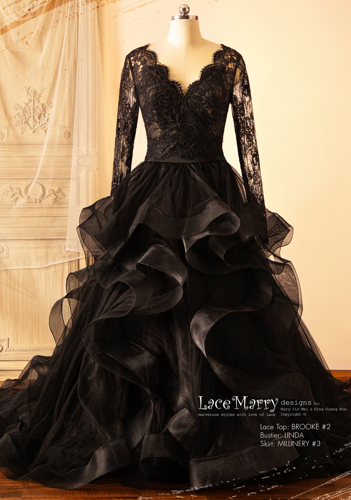 Black Wedding Dress with V Neck Separate Plain Bustier