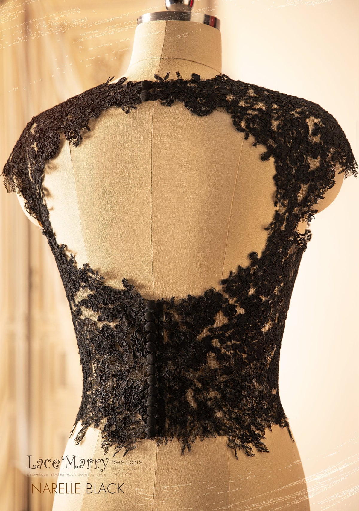 NARELLE / Black Wedding Dress with Boat Neckline Lace Top - LaceMarry NARELLE / Black Wedding Dress with Boat Neckline Lace Top - LaceMarry