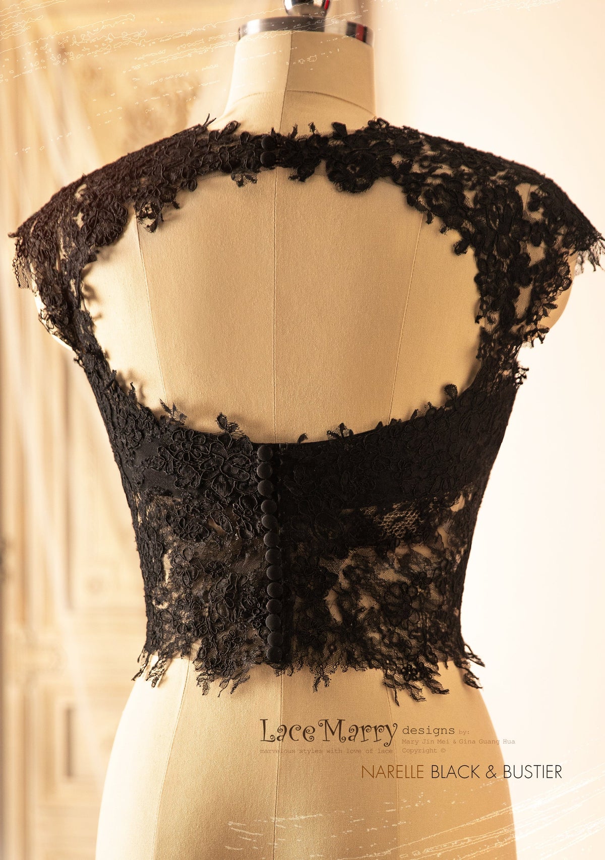 NARELLE / 3 Pieces Black Wedding Dress with Lace Bolero