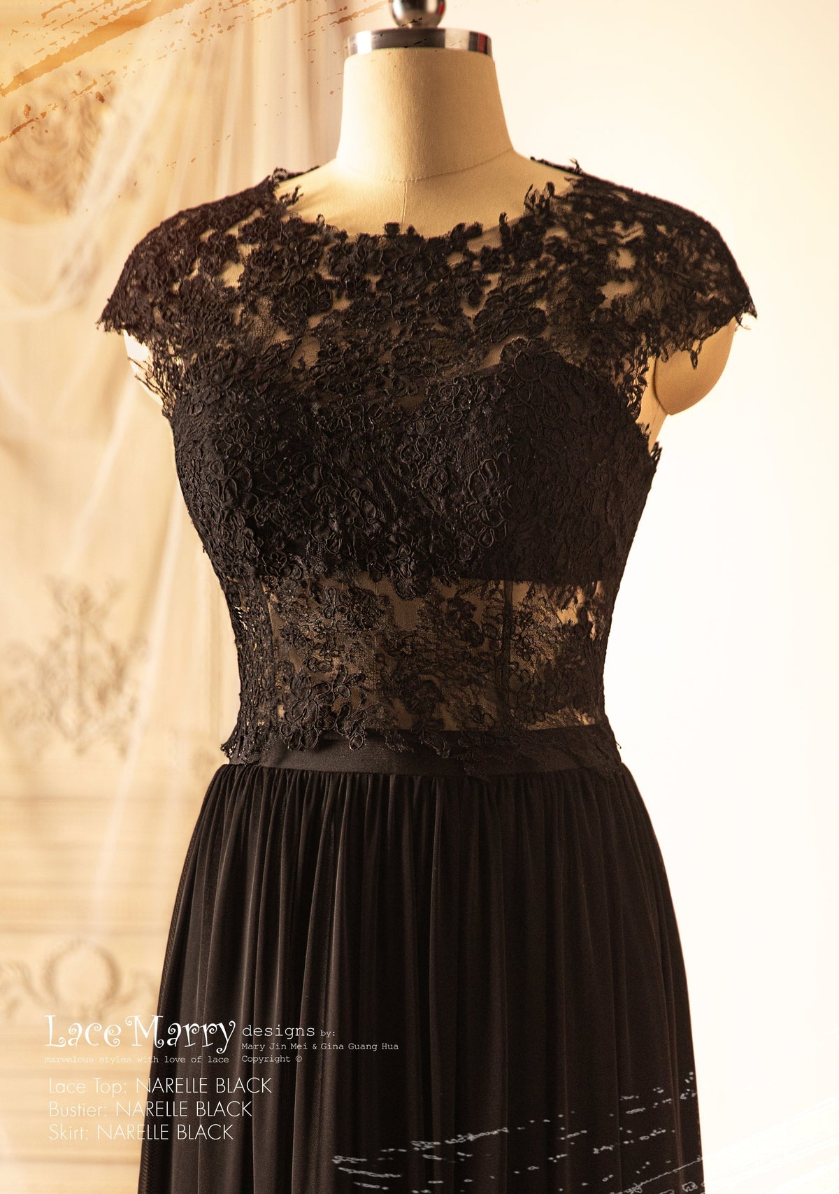 black lace boat neck dress Azazie Averie