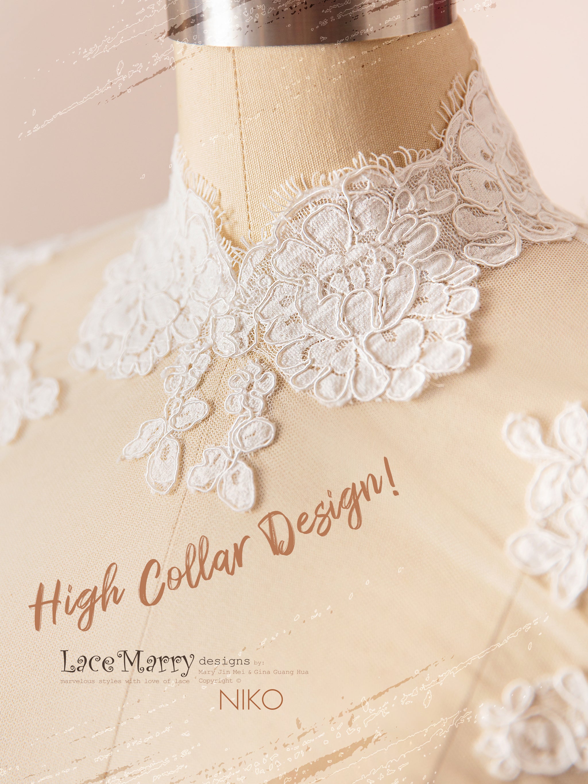 NIKO Romantic High Collar Lace Bolero with Long Puff Sleeves