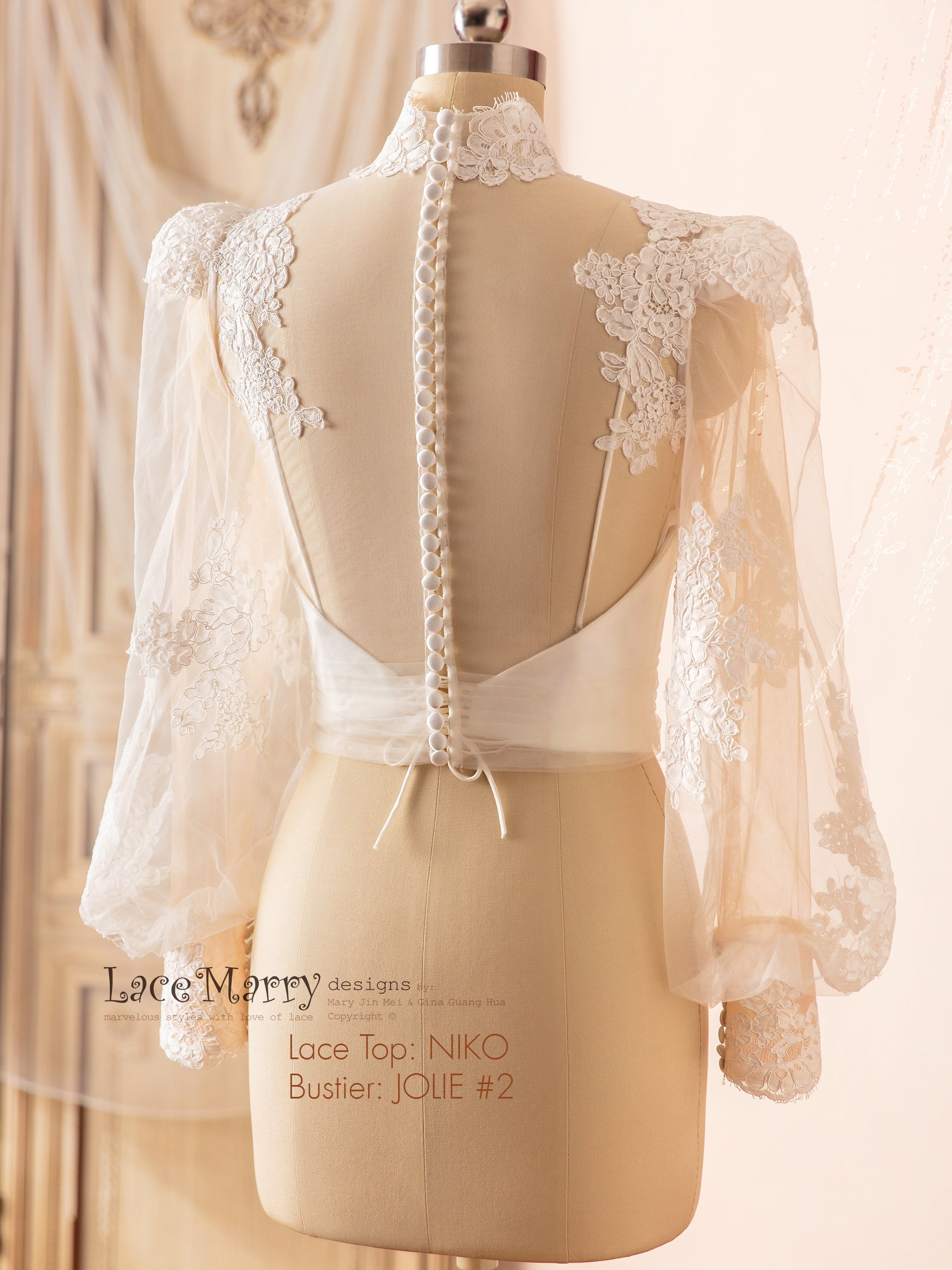 NIKO / Romantic High Collar Lace Bolero with Long Puff Sleeves NIKO / Romantic High Collar Lace Bolero with Long Puff Sleeves