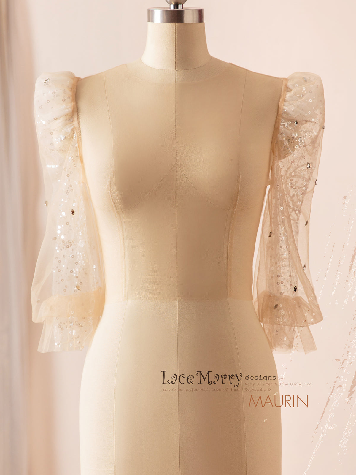 MAURIN / Pearly Buttons and Puff Sleeves Bridal Inner Topper