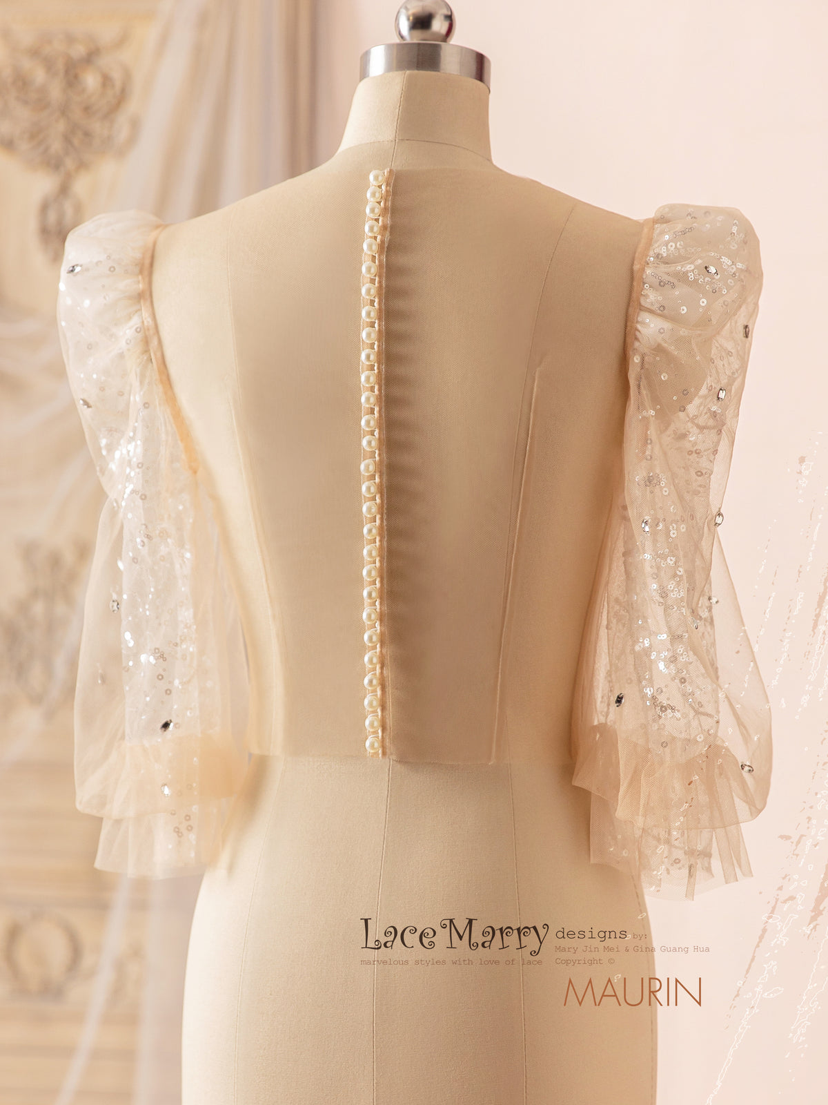 MAURIN / Pearly Buttons and Puff Sleeves Bridal Inner Topper