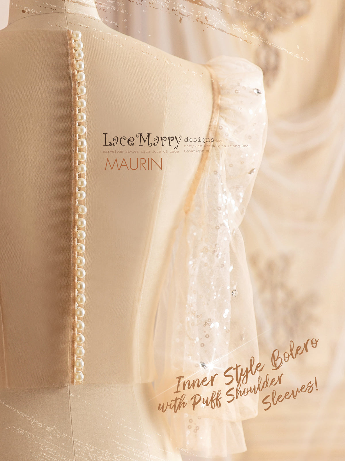 MAURIN / Pearly Buttons and Puff Sleeves Bridal Inner Topper