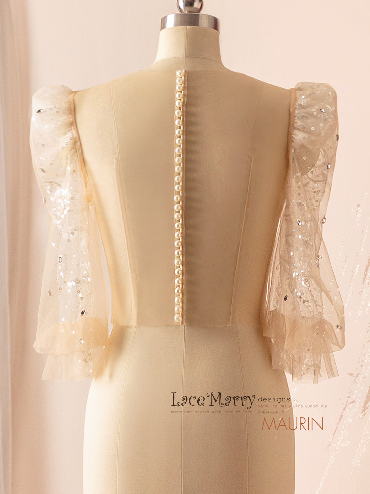 MAURIN / Pearly Buttons and Puff Sleeves Bridal Inner Topper