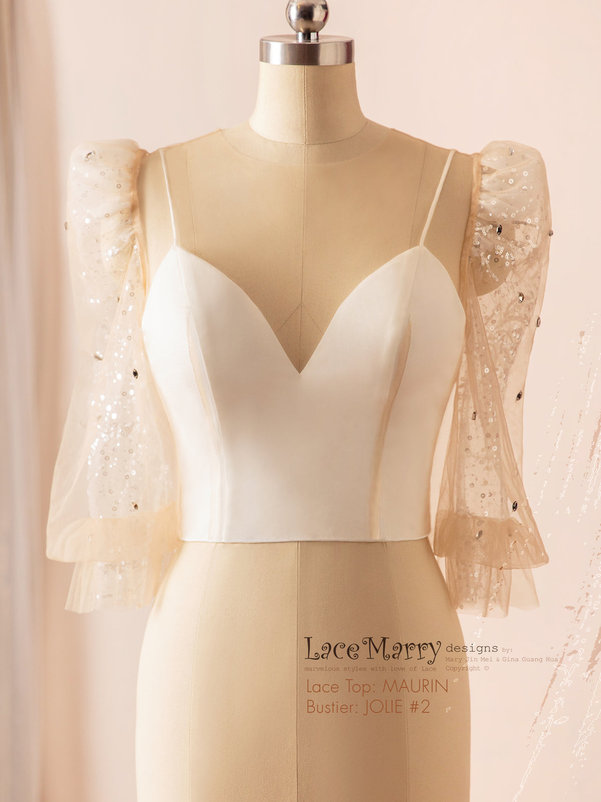 MAURIN / Pearly Buttons and Puff Sleeves Bridal Inner Topper