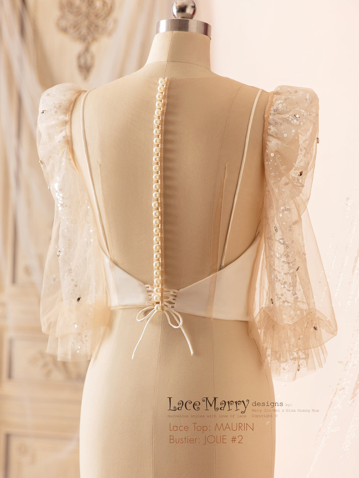 MAURIN / Pearly Buttons and Puff Sleeves Bridal Inner Topper