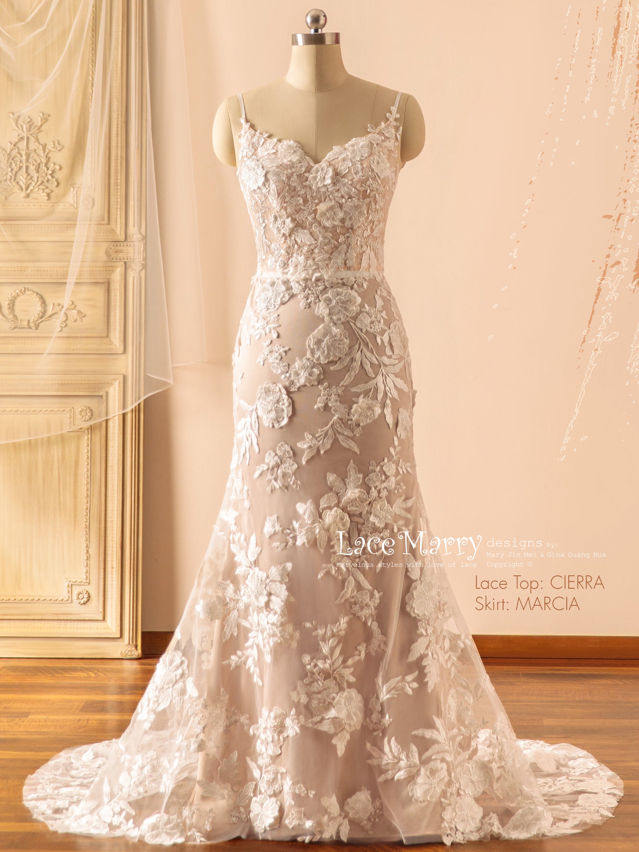 MARCIA / Bridal Skirt with 3D Lace and Nude Underlay - LaceMarry MARCIA / Bridal Skirt with 3D Lace and Nude Underlay - LaceMarry