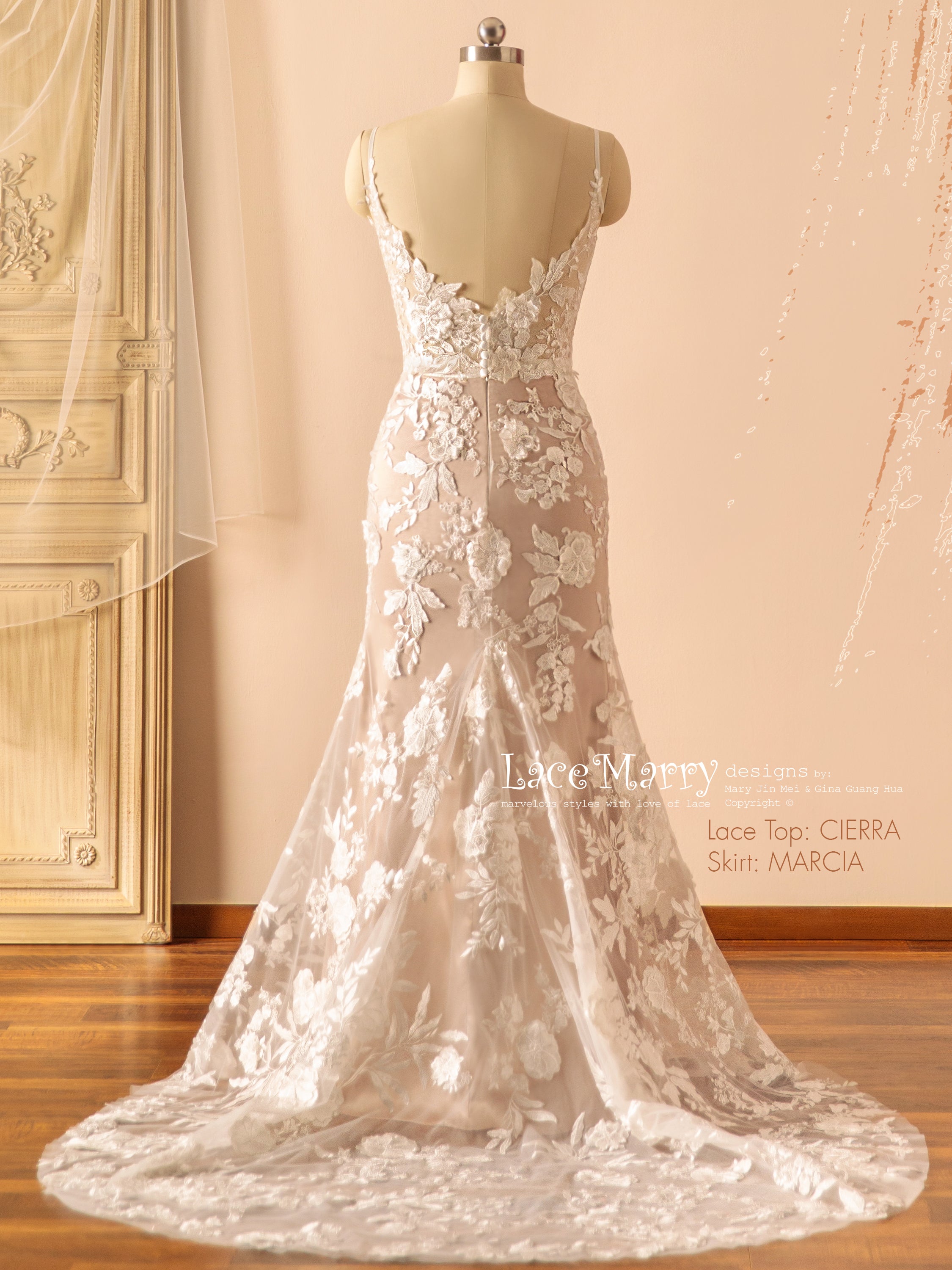 MARCIA / Bridal Skirt with 3D Lace and Nude Underlay - LaceMarry