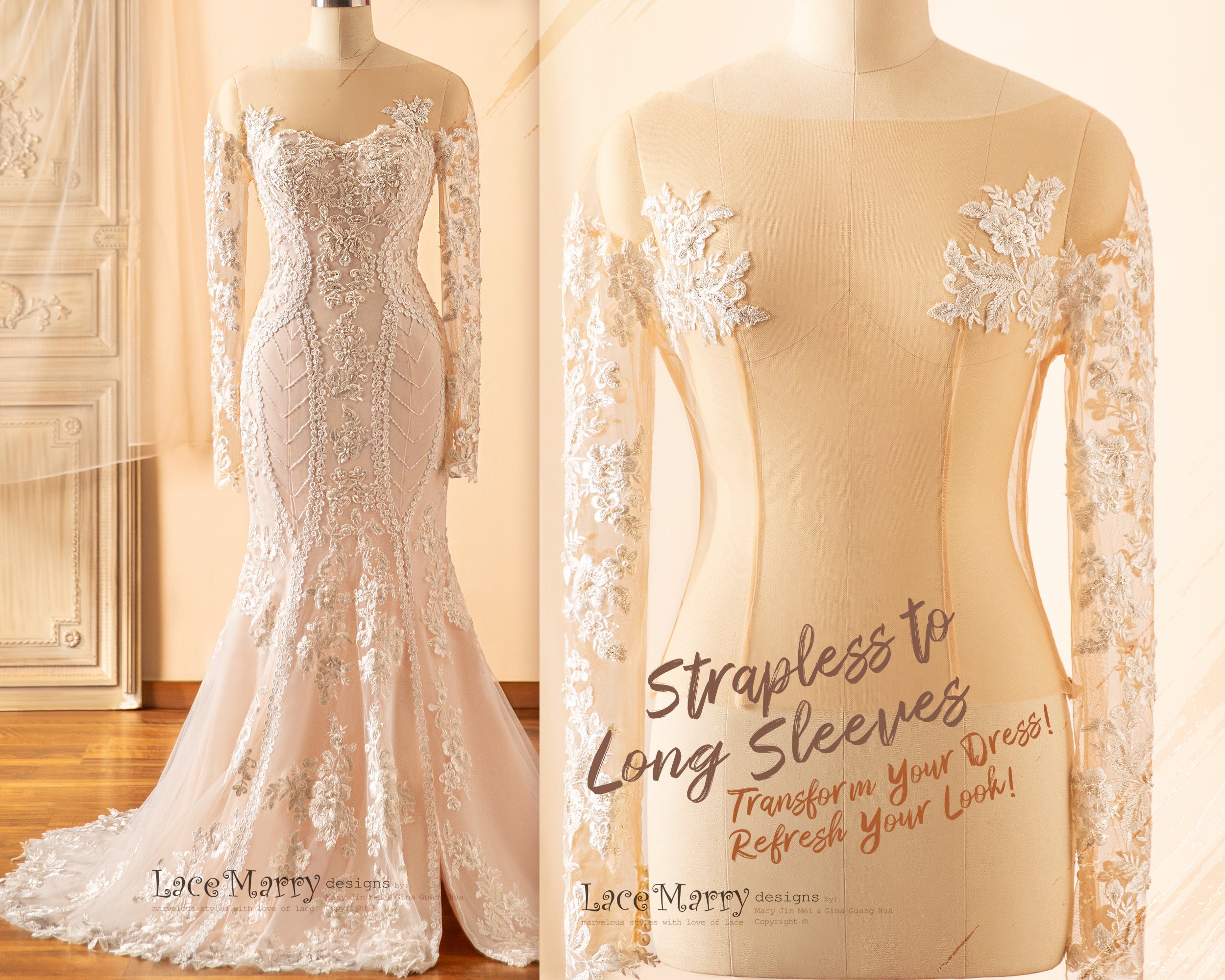 CLARA / Removable Inner Tulle Bolero with Long Lace Sleeves