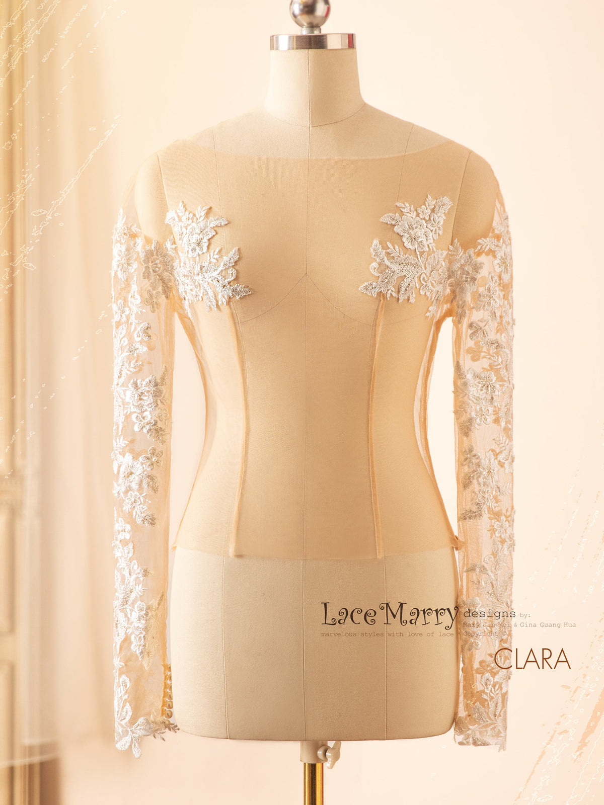 CLARA / Removable Inner Tulle Bolero with Long Lace Sleeves